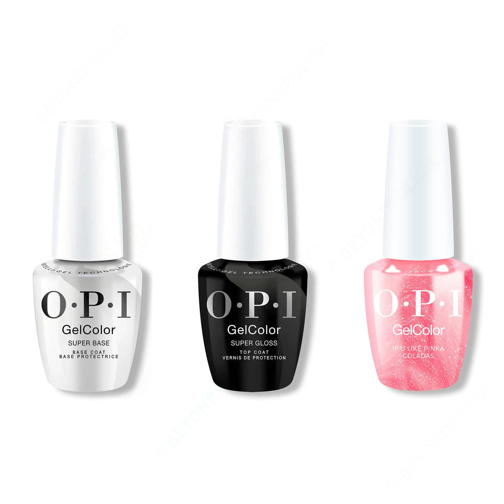 OPI GelColor Intelli-Gel Combo - Super Base Coat, Super Gloss Top Coat & If U like Pinka Coladas - Salon Quality