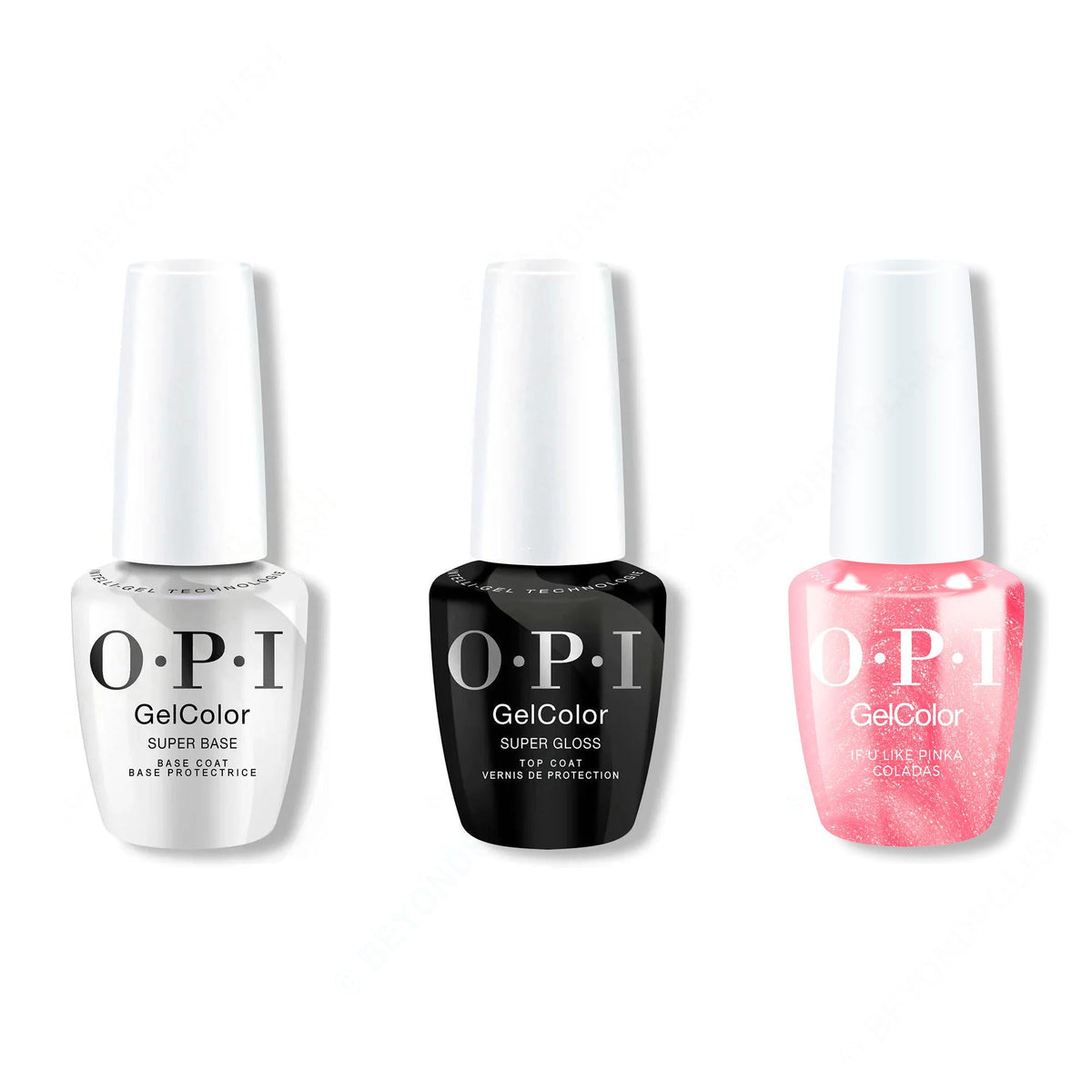 OPI GelColor Intelli-Gel Combo - Super Base Coat, Super Gloss Top Coat & If U like Pinka Coladas - Salon Quality