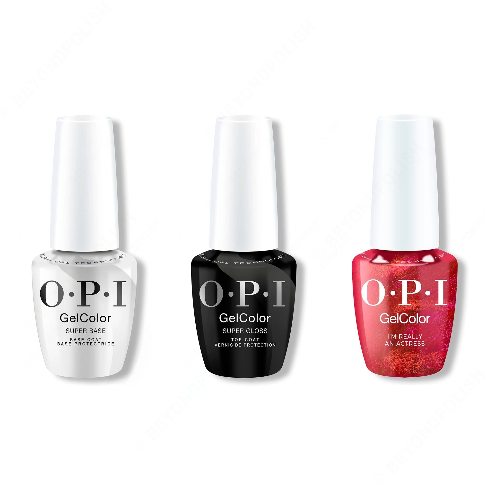 OPI GelColor Intelli-Gel Combo - Super Base Coat, Super Gloss Top Coat & I'm Really an Actress - Salon Quality