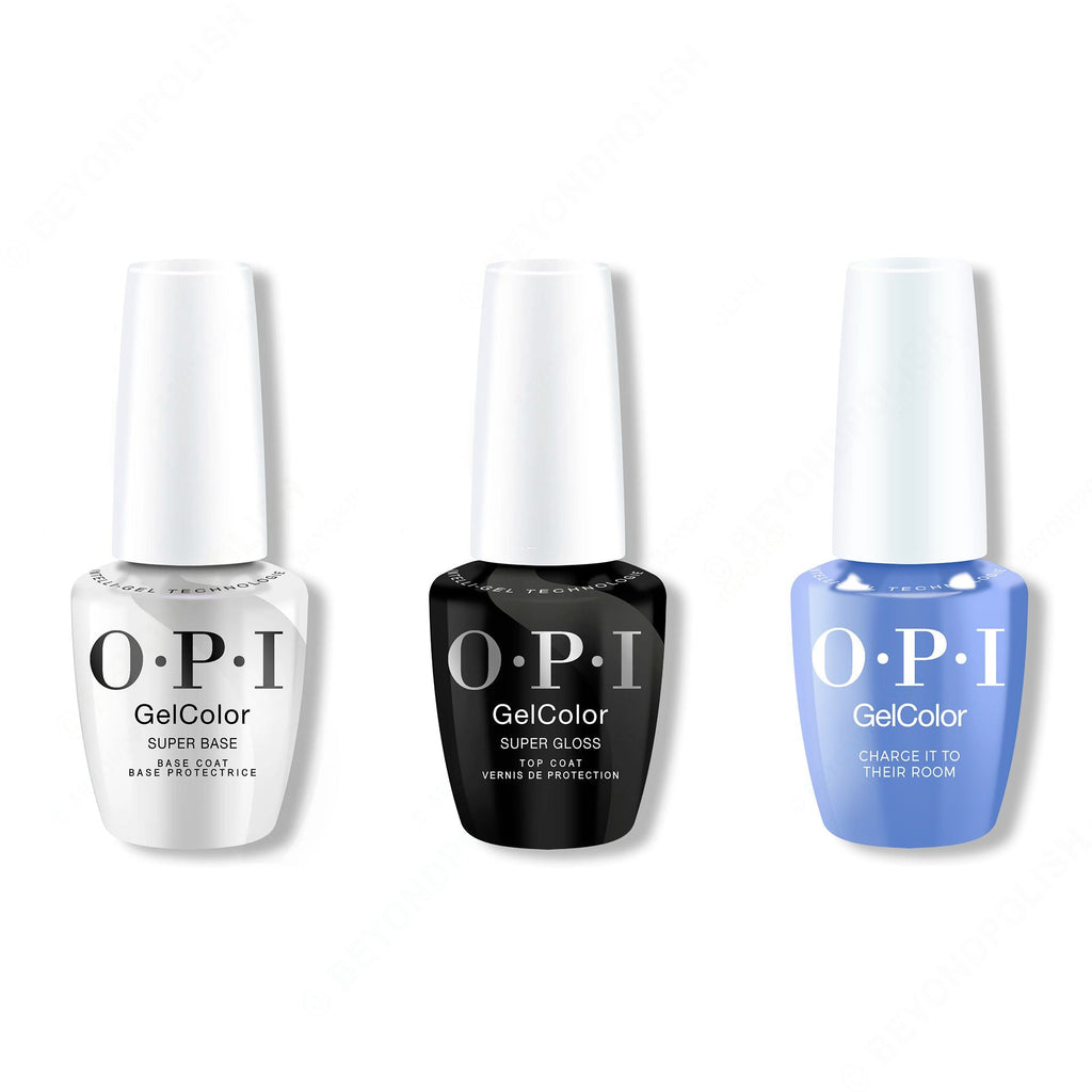 OPI GelColor Intelli-Gel Combo - Super Base Coat, Super Gloss Top Coat & Intelli-Gel Charge It To Their Room - Salon Quality