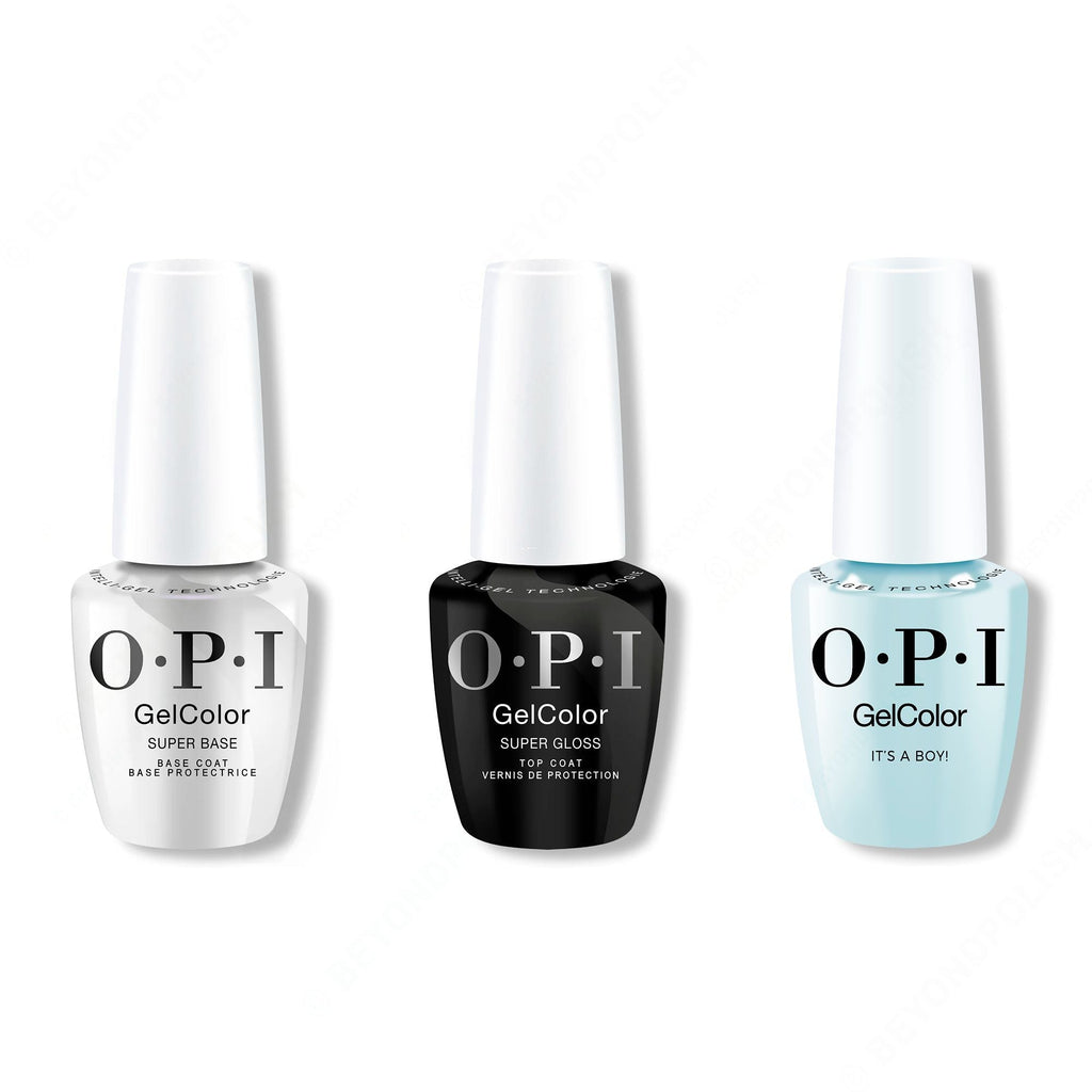 OPI GelColor Intelli-Gel Combo - Super Base Coat, Super Gloss Top Coat & It's a Boy! - Salon Quality