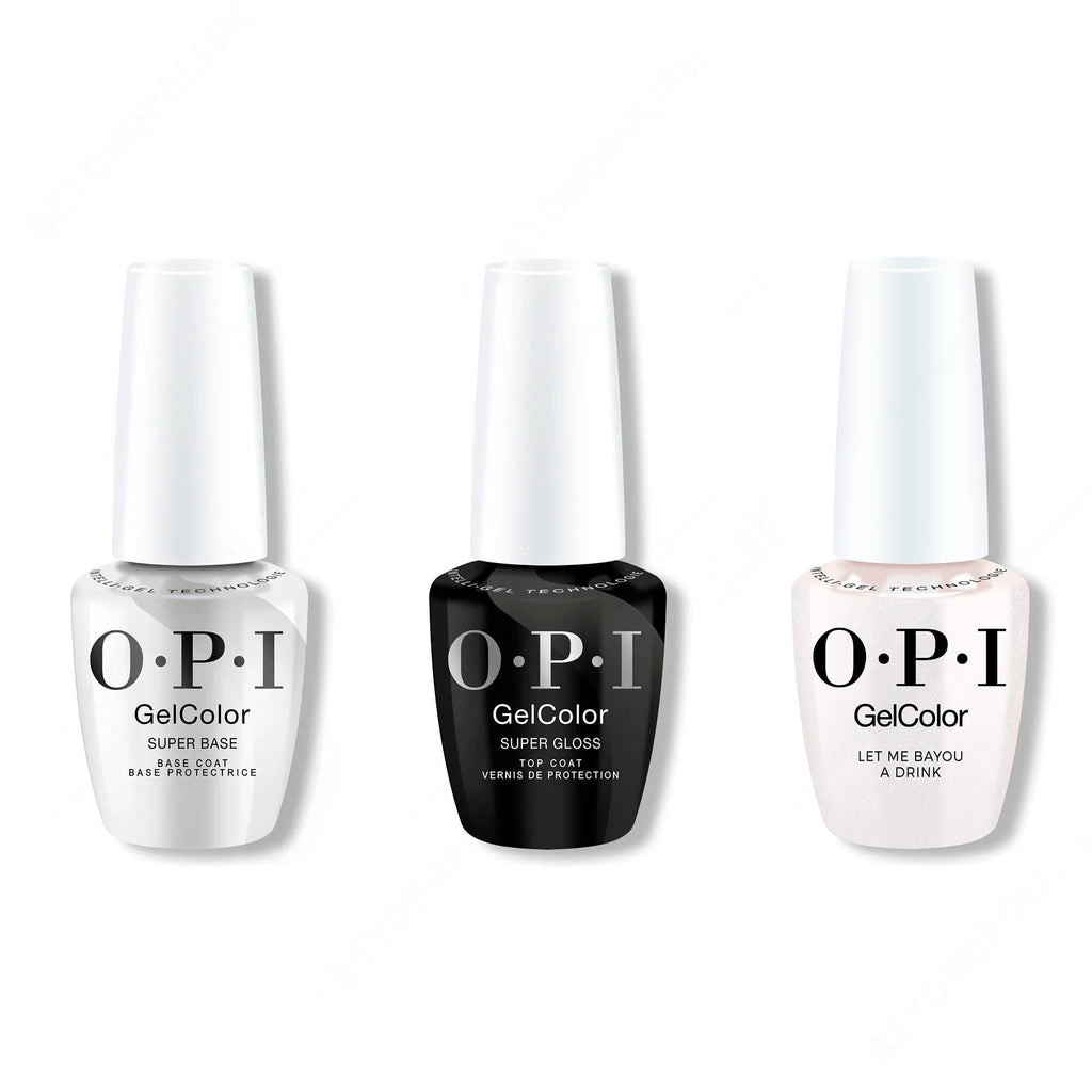 OPI GelColor Intelli-Gel Combo - Super Base Coat, Super Gloss Top Coat & Let Me Bayou a Drink - Salon Quality