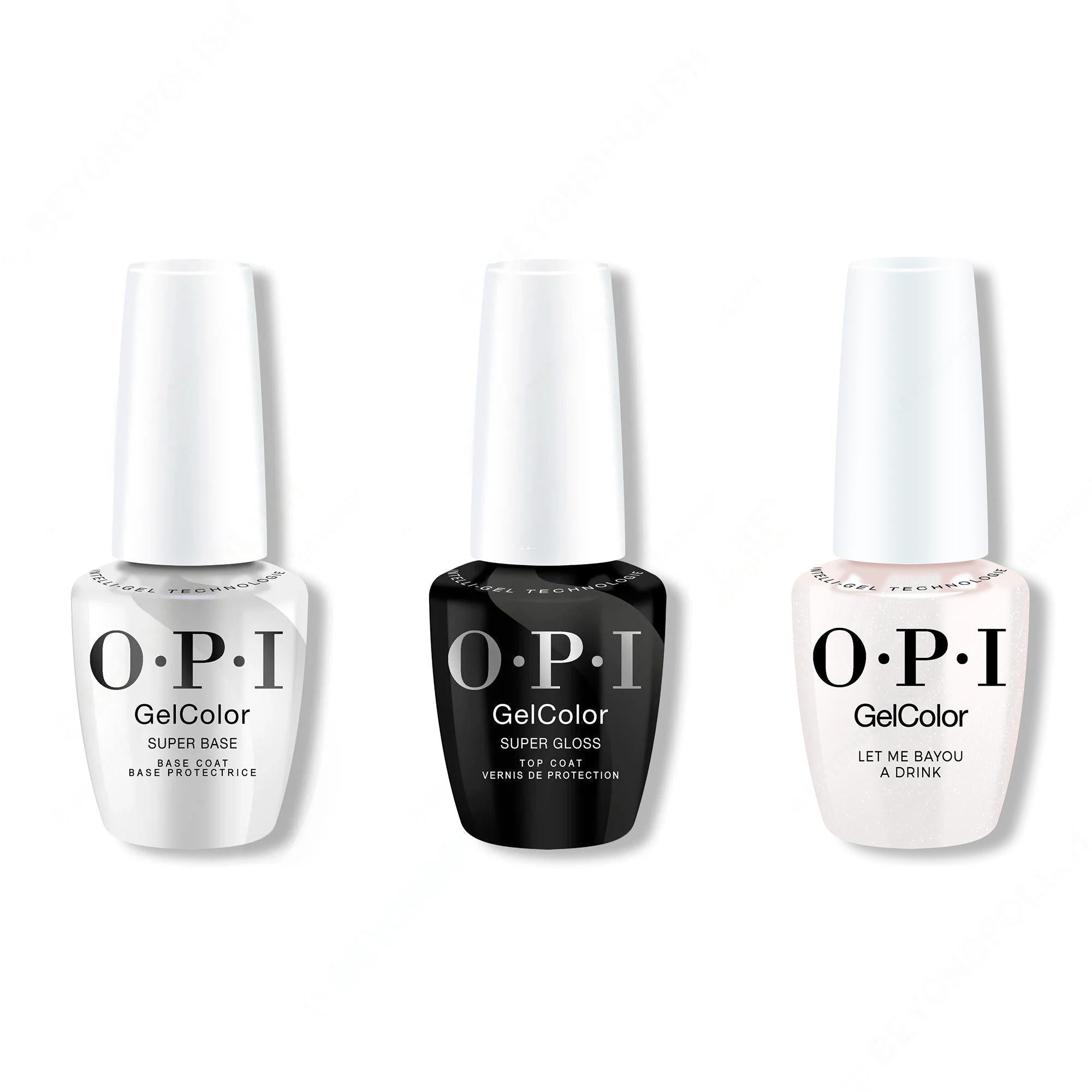 OPI GelColor Intelli-Gel Combo - Super Base Coat, Super Gloss Top Coat & Let Me Bayou a Drink - Salon Quality