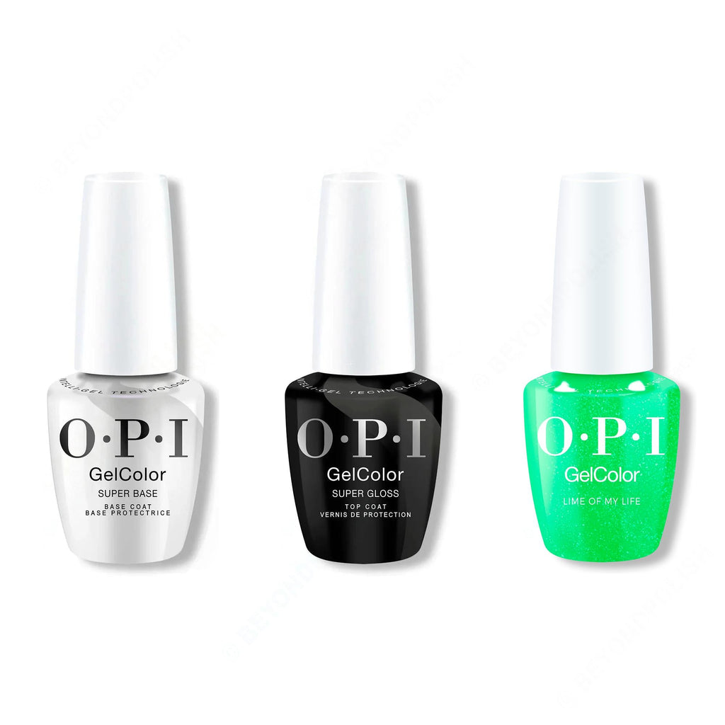OPI GelColor Intelli-Gel Combo - Super Base Coat, Super Gloss Top Coat & Lime of My Life - Salon Quality