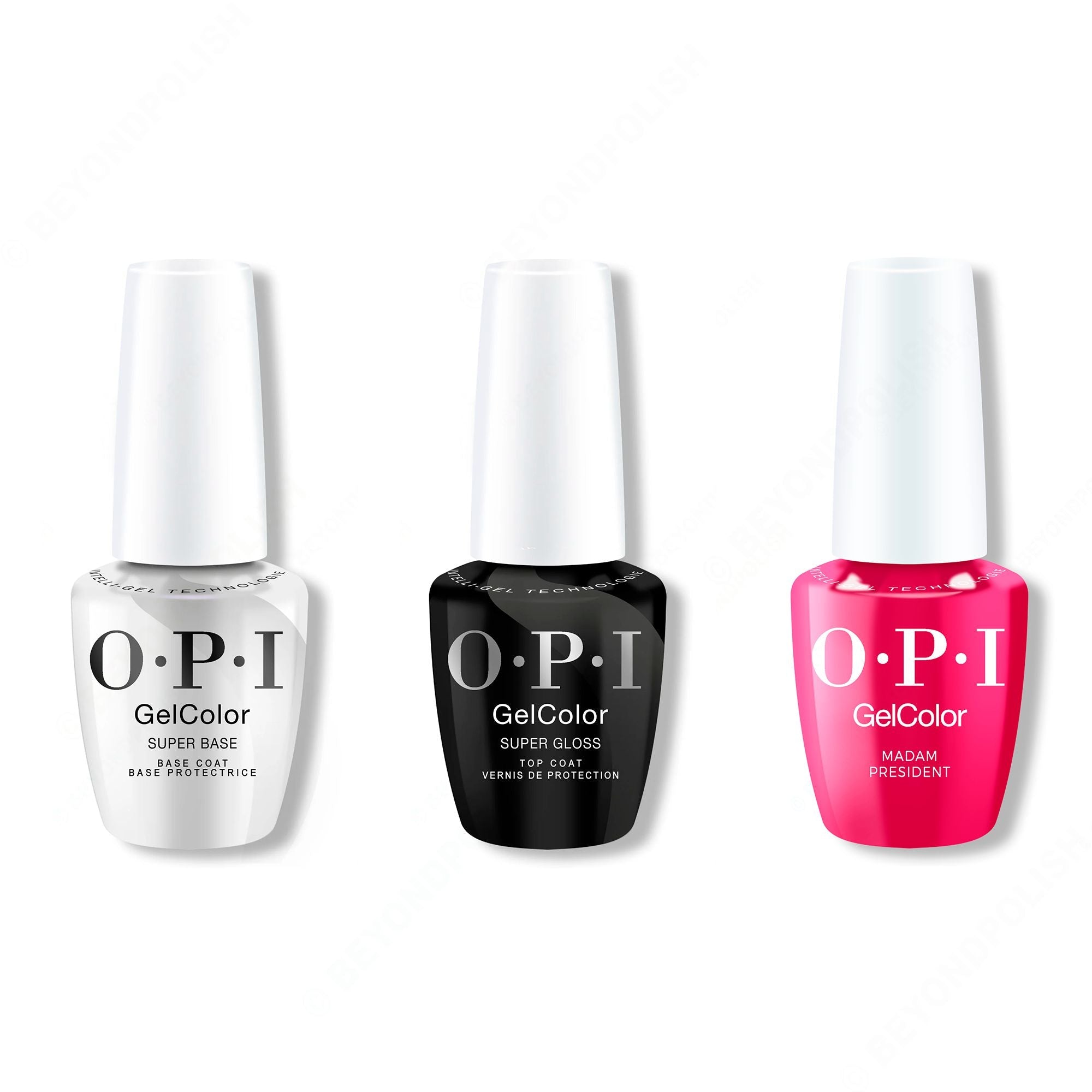 OPI GelColor Intelli-Gel Combo - Super Base Coat, Super Gloss Top Coat & Madam President - Salon Quality