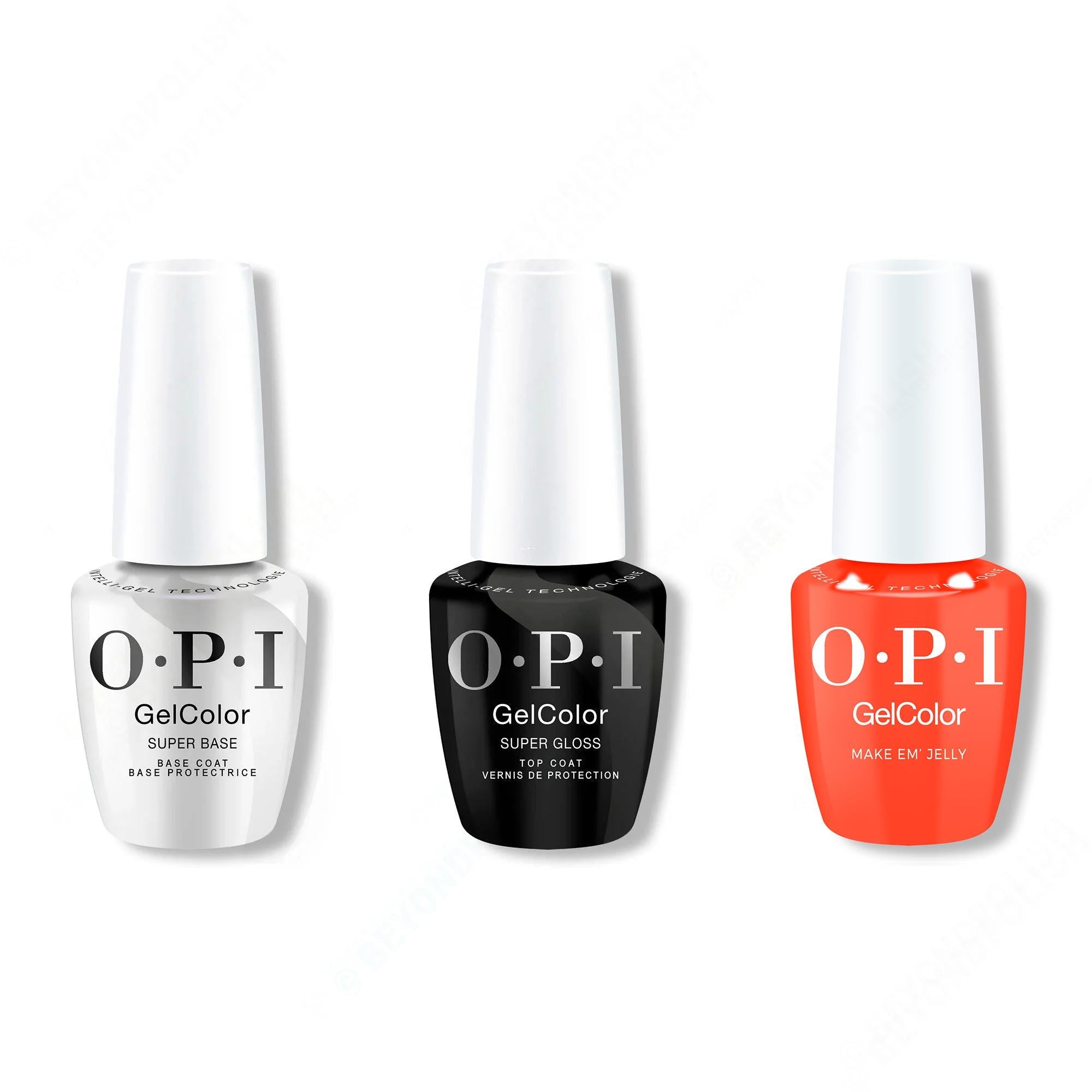 OPI GelColor Intelli-Gel Combo - Super Base Coat, Super Gloss Top Coat & Make 'Em Jelly - Salon Quality