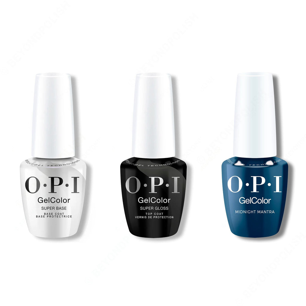 OPI GelColor Intelli-Gel Combo - Super Base Coat, Super Gloss Top Coat & Midnight Mantra - Salon Quality