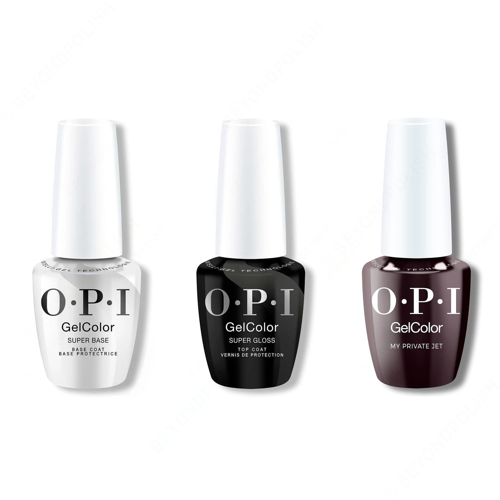 OPI GelColor Intelli-Gel Combo - Super Base Coat, Super Gloss Top Coat & My Private Jet - Salon Quality