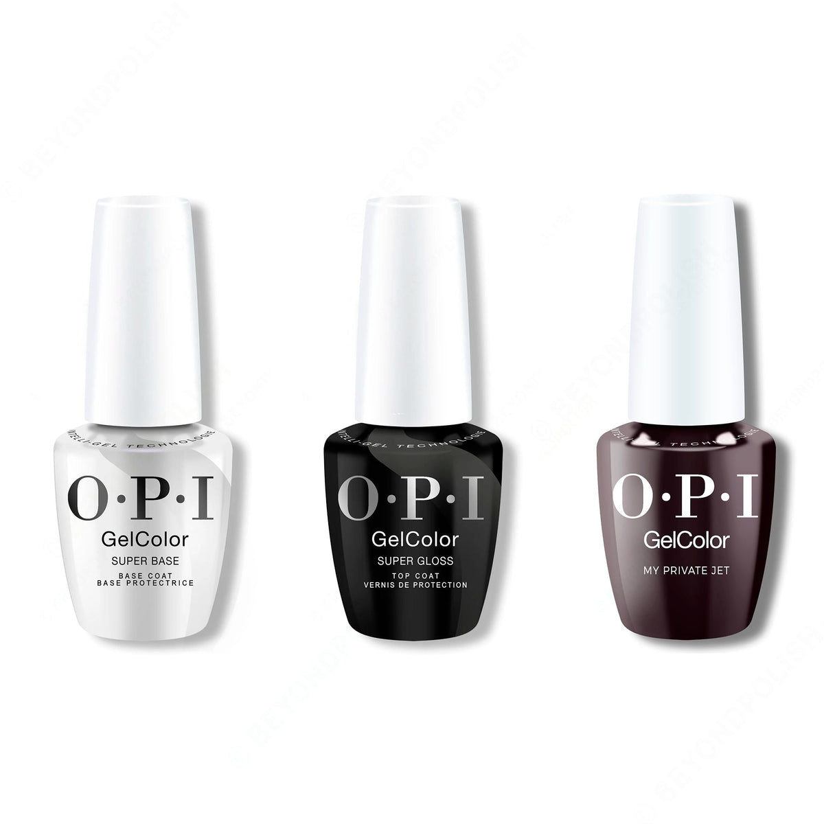 OPI GelColor Intelli-Gel Combo - Super Base Coat, Super Gloss Top Coat & My Private Jet - Salon Quality