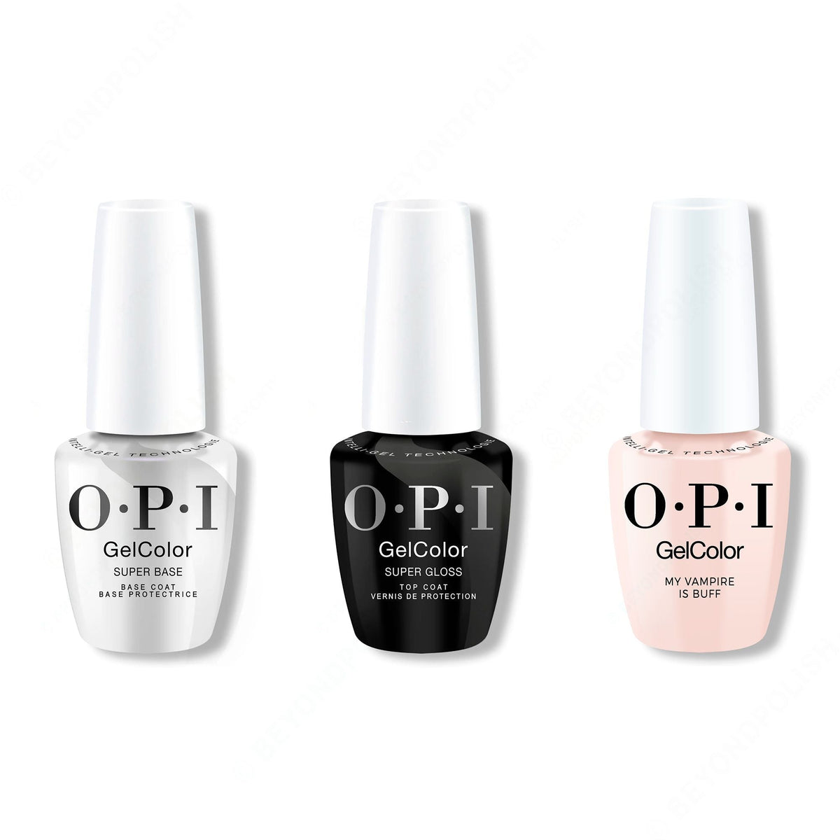 OPI GelColor Intelli-Gel Combo - Super Base Coat, Super Gloss Top Coat & My Vampire Is Buff - Salon Quality