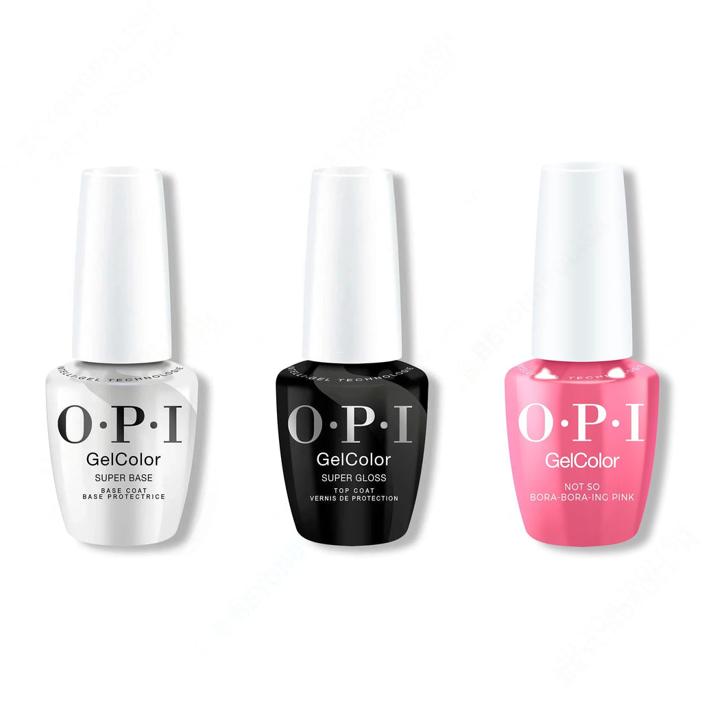 OPI GelColor Intelli-Gel Combo - Super Base Coat, Super Gloss Top Coat & Not So Bora-Bora-Ing Pink 0.5 Oz - Salon Quality