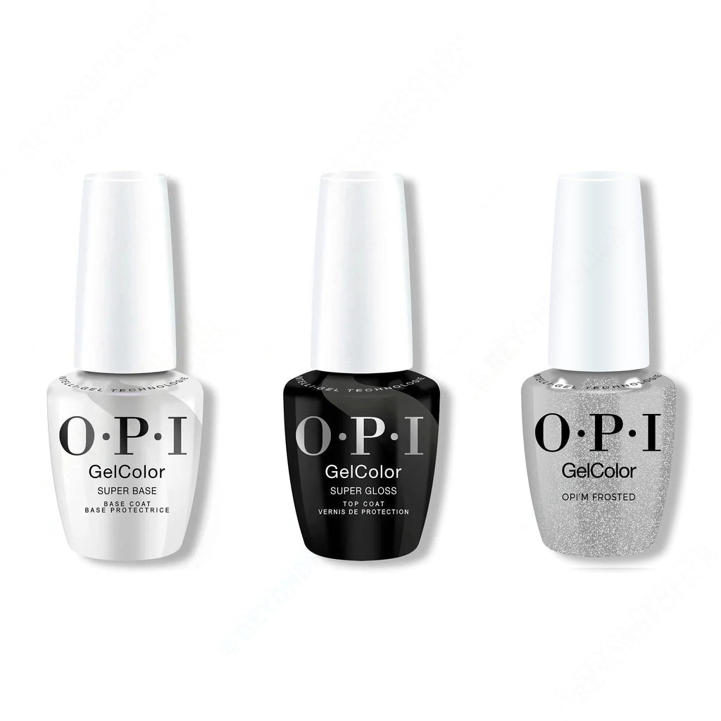 OPI GelColor Intelli-Gel Combo - Super Base Coat, Super Gloss Top Coat & OPI'm Frosted - Salon Quality