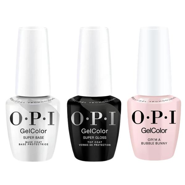 OPI GelColor Intelli-Gel Combo - Super Base Coat, Super Gloss Top Coat & OPI'm a Bubble Bunny - OPIcons Spring 2026 - Salon Quality