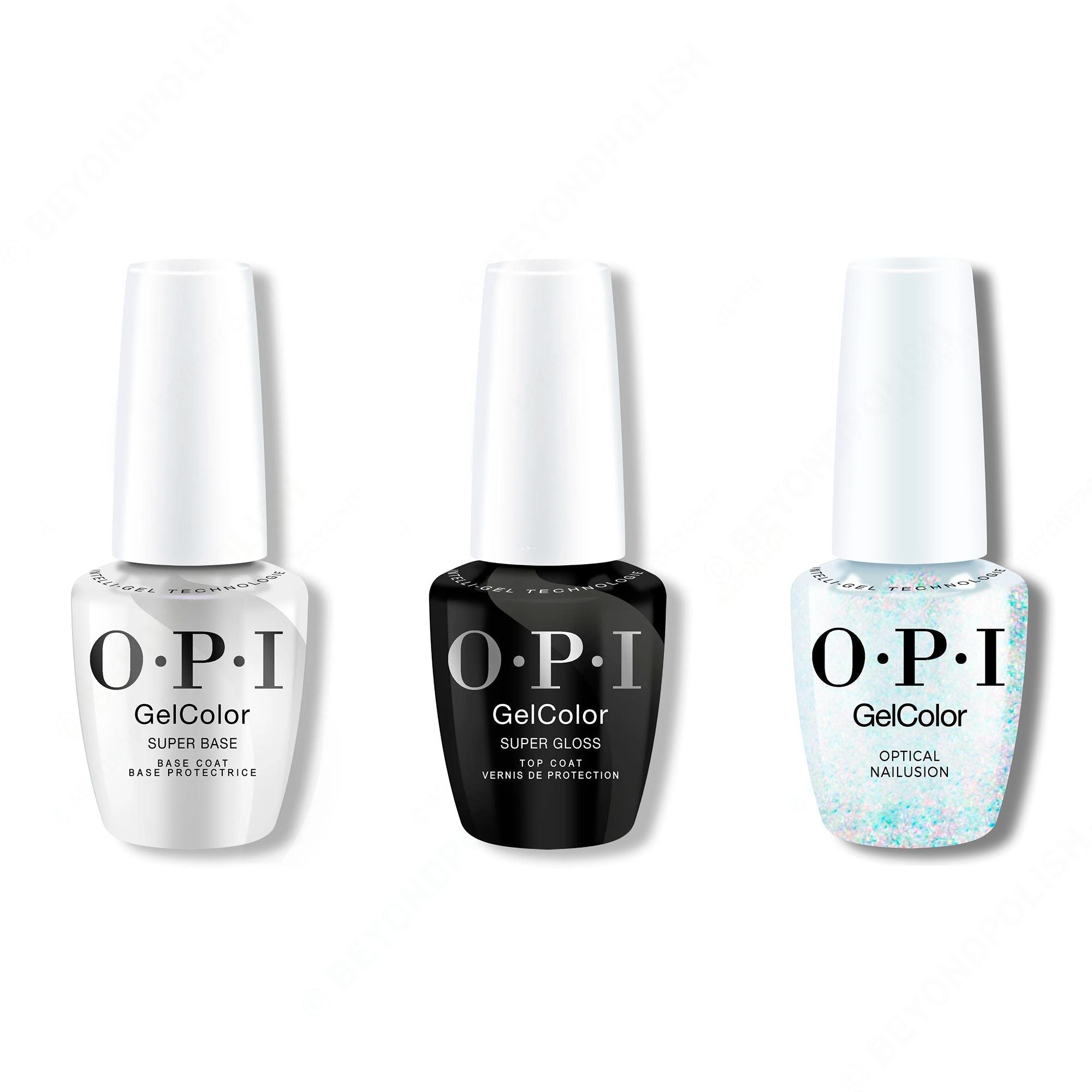 OPI GelColor Intelli-Gel Combo - Super Base Coat, Super Gloss Top Coat & Optical Nailusion - Salon Quality