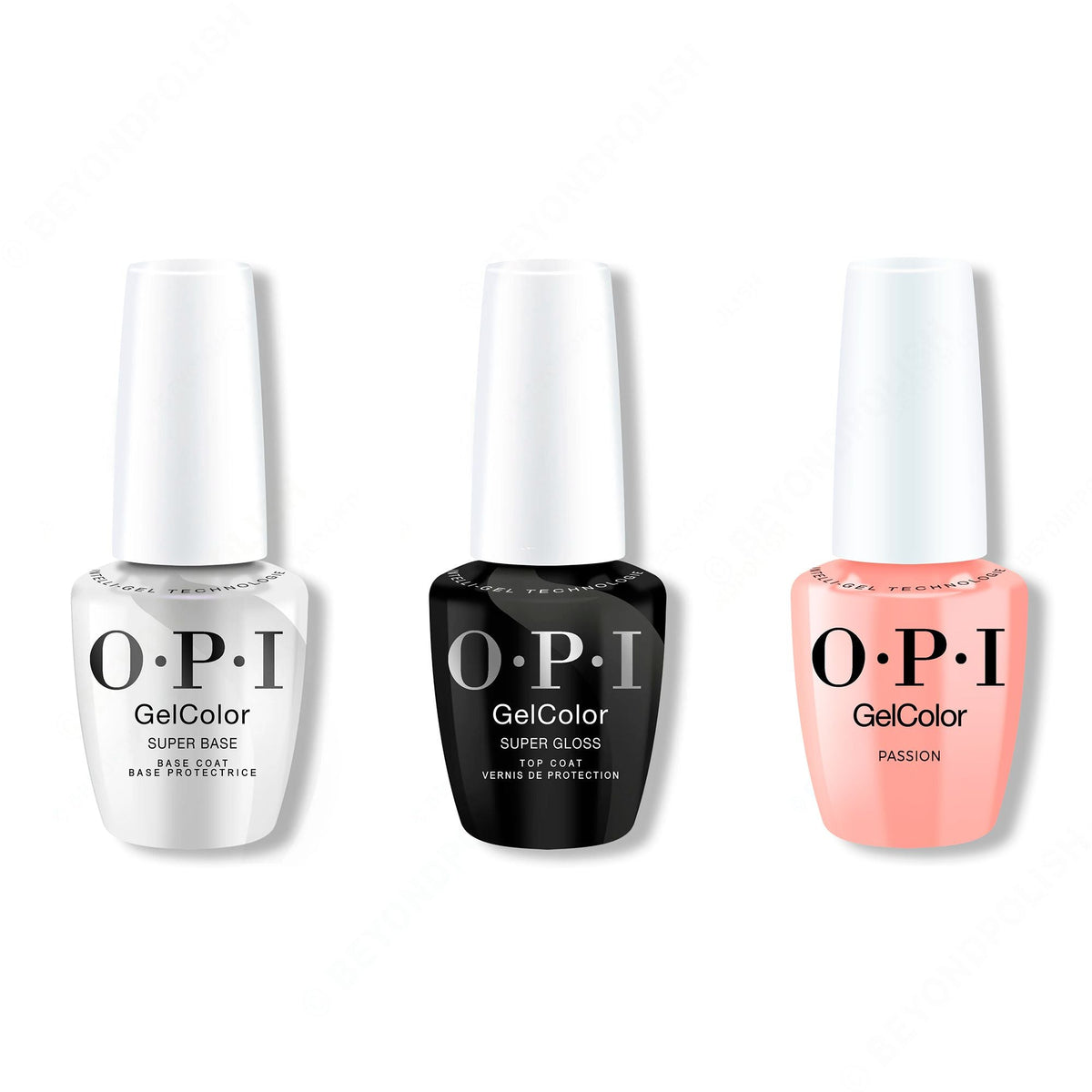 OPI GelColor Intelli-Gel Combo - Super Base Coat, Super Gloss Top Coat & Passion - Salon Quality