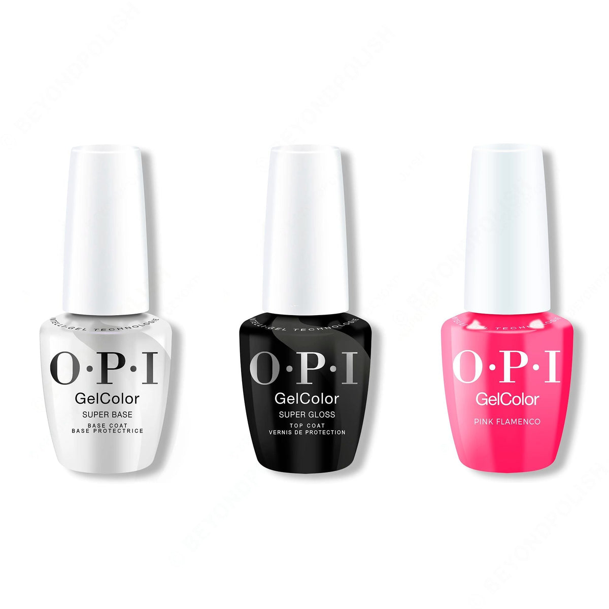 OPI GelColor Intelli-Gel Combo - Super Base Coat, Super Gloss Top Coat & Pink Flamenco - Salon Quality