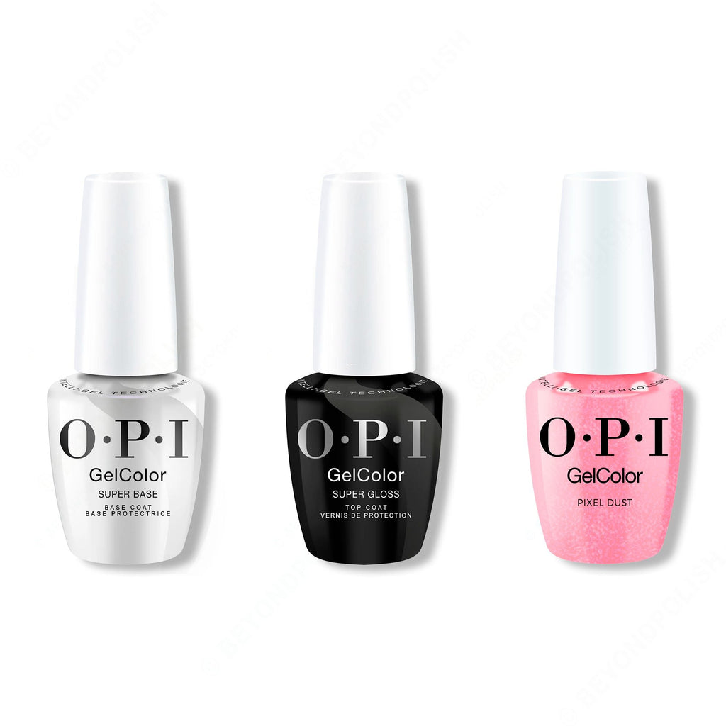 OPI GelColor Intelli-Gel Combo - Super Base Coat, Super Gloss Top Coat & Pixel Dust - Salon Quality