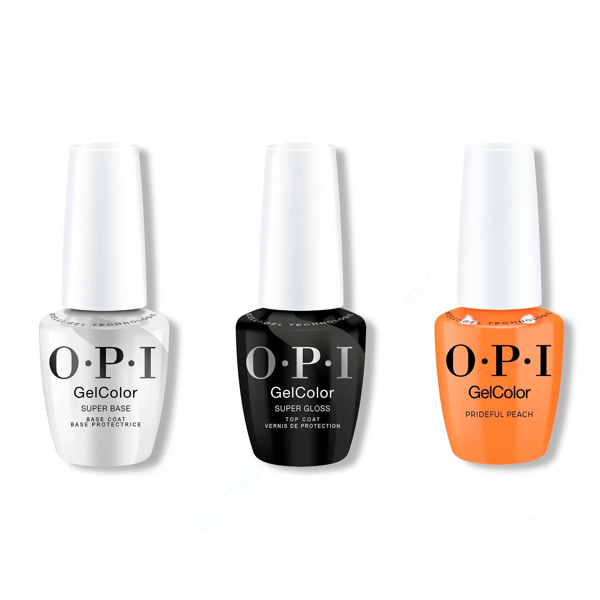 OPI GelColor Intelli-Gel Combo - Super Base Coat, Super Gloss Top Coat & Prideful Peach - Salon Quality