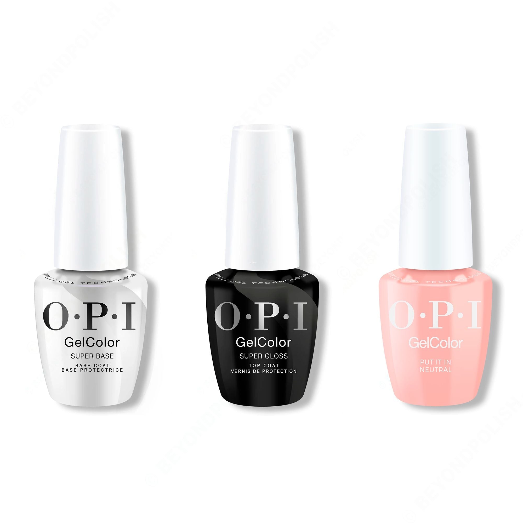 OPI GelColor Intelli-Gel Combo - Super Base Coat, Super Gloss Top Coat & Put It In Neutral - Salon Quality