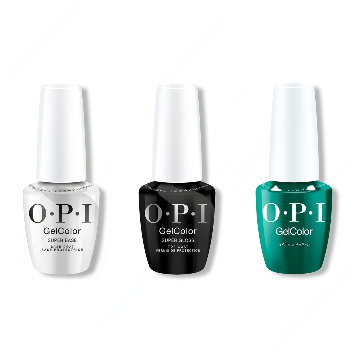 OPI GelColor Intelli-Gel Combo - Super Base Coat, Super Gloss Top Coat & Rated Pea-G - Salon Quality