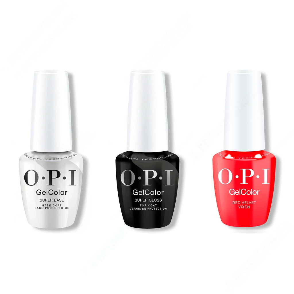 OPI GelColor Intelli-Gel Combo - Super Base Coat, Super Gloss Top Coat & Red Velvet Vixen - Salon Quality