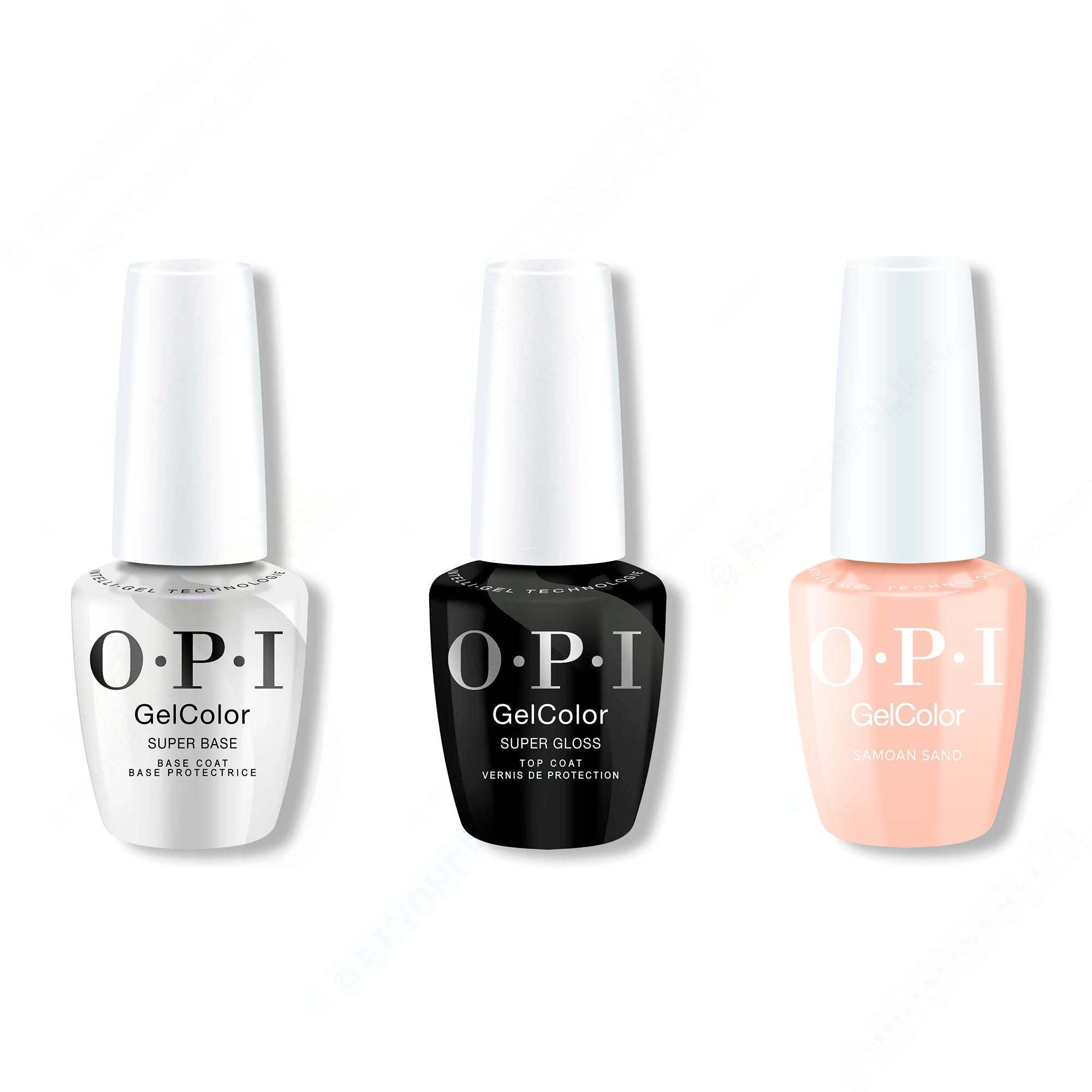 OPI GelColor Intelli-Gel Combo - Super Base Coat, Super Gloss Top Coat & Samoan Sand - Salon Quality