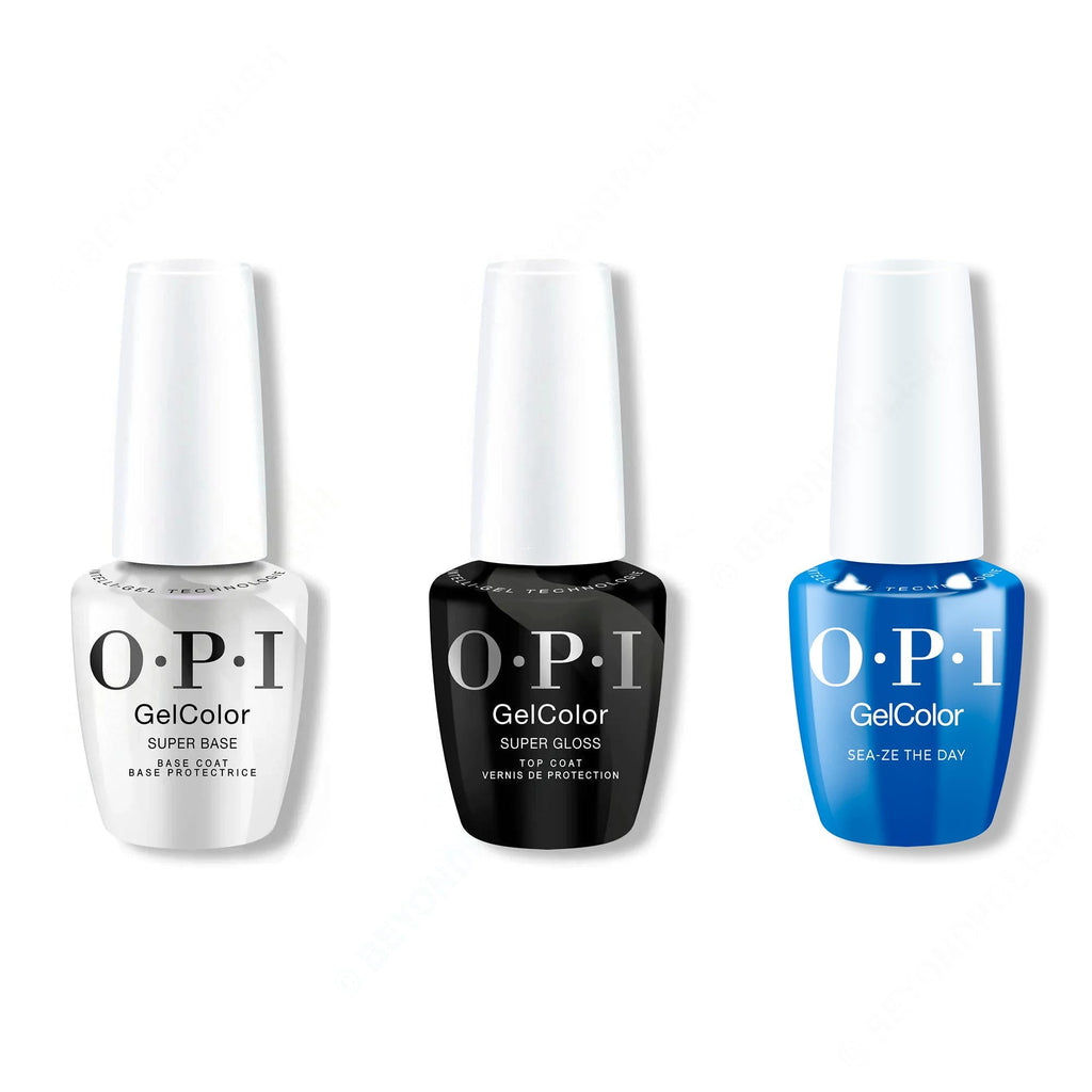 OPI GelColor Intelli-Gel Combo - Super Base Coat, Super Gloss Top Coat & Sea-Ze the Day - Salon Quality