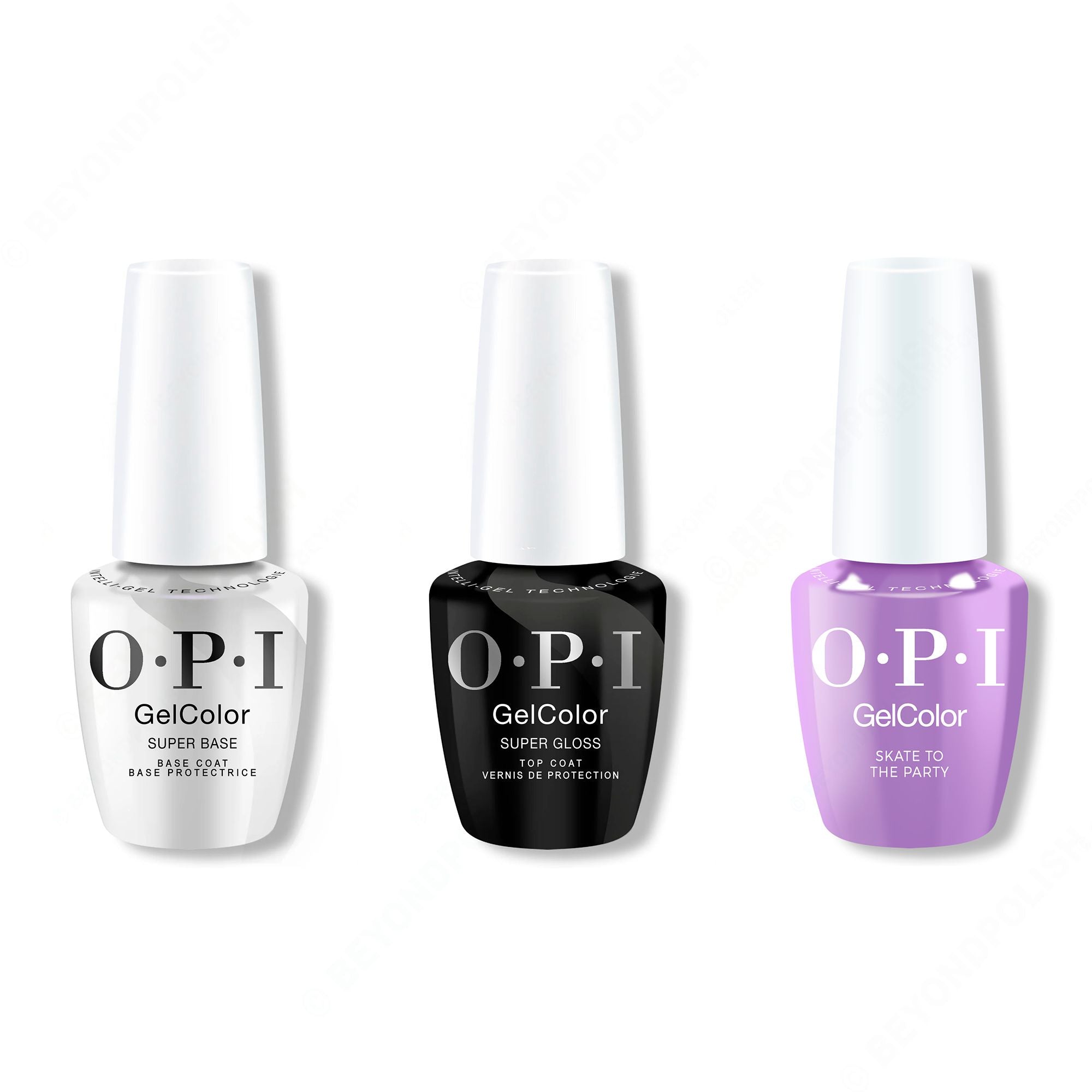 OPI GelColor Intelli-Gel Combo - Super Base Coat, Super Gloss Top Coat & Skate To The Party - Salon Quality