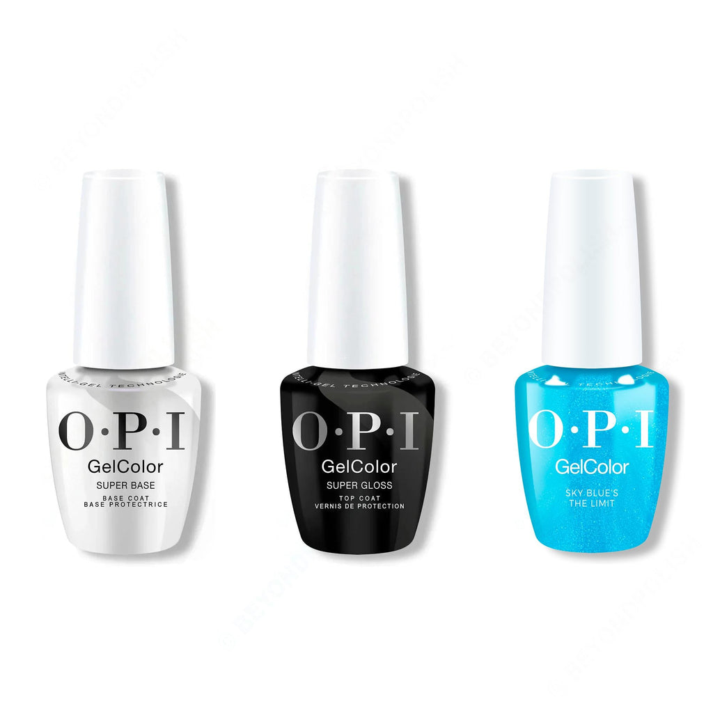 OPI GelColor Intelli-Gel Combo - Super Base Coat, Super Gloss Top Coat & Sky Blue's the Limit - Salon Quality