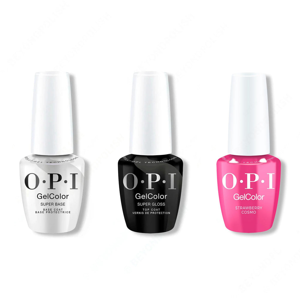 OPI GelColor Intelli-Gel Combo - Super Base Coat, Super Gloss Top Coat & Strawberry Cosmo - OPIcons Spring 2026 - Salon Quality