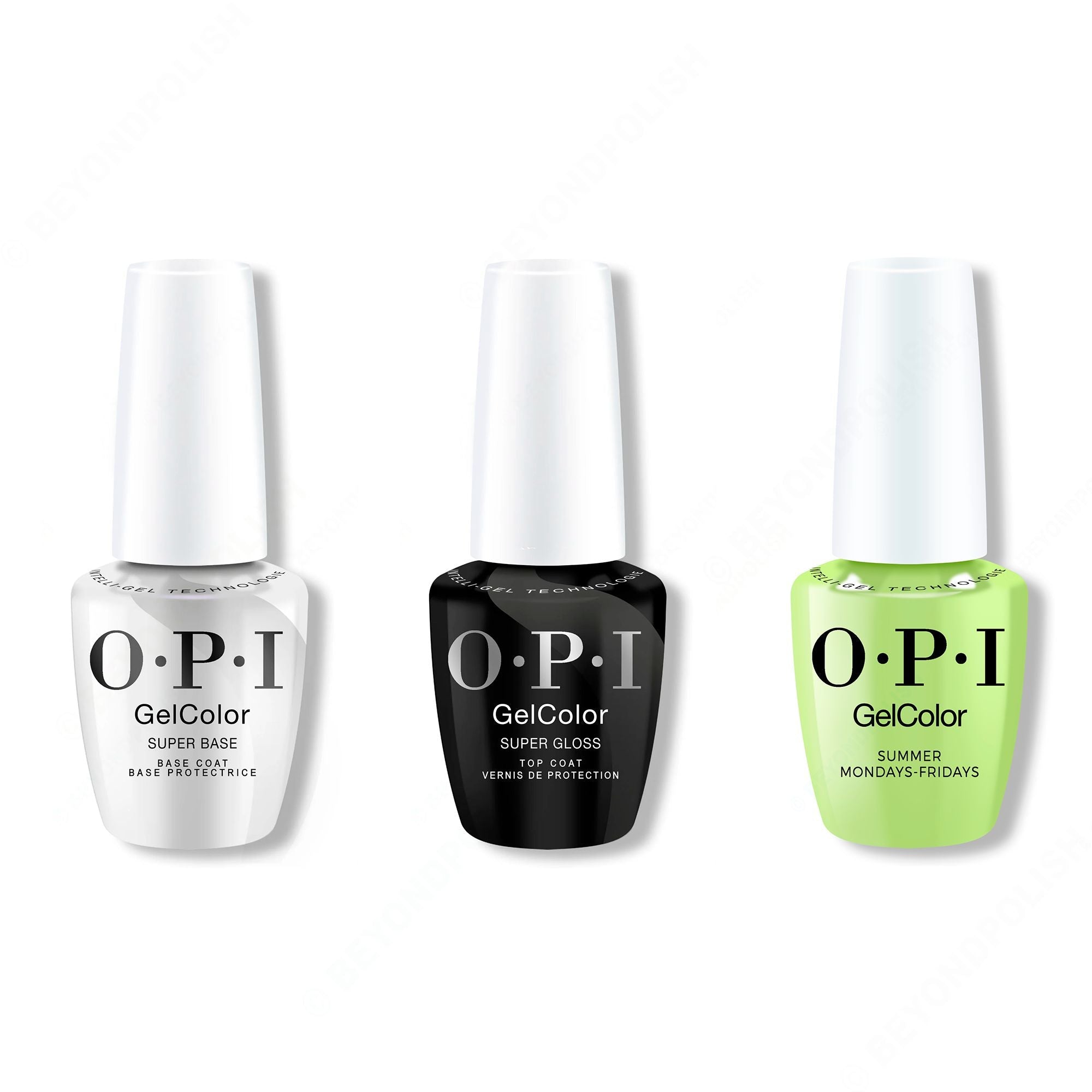 OPI GelColor Intelli-Gel Combo - Super Base Coat, Super Gloss Top Coat & Summer Mondays-Fridays - Salon Quality
