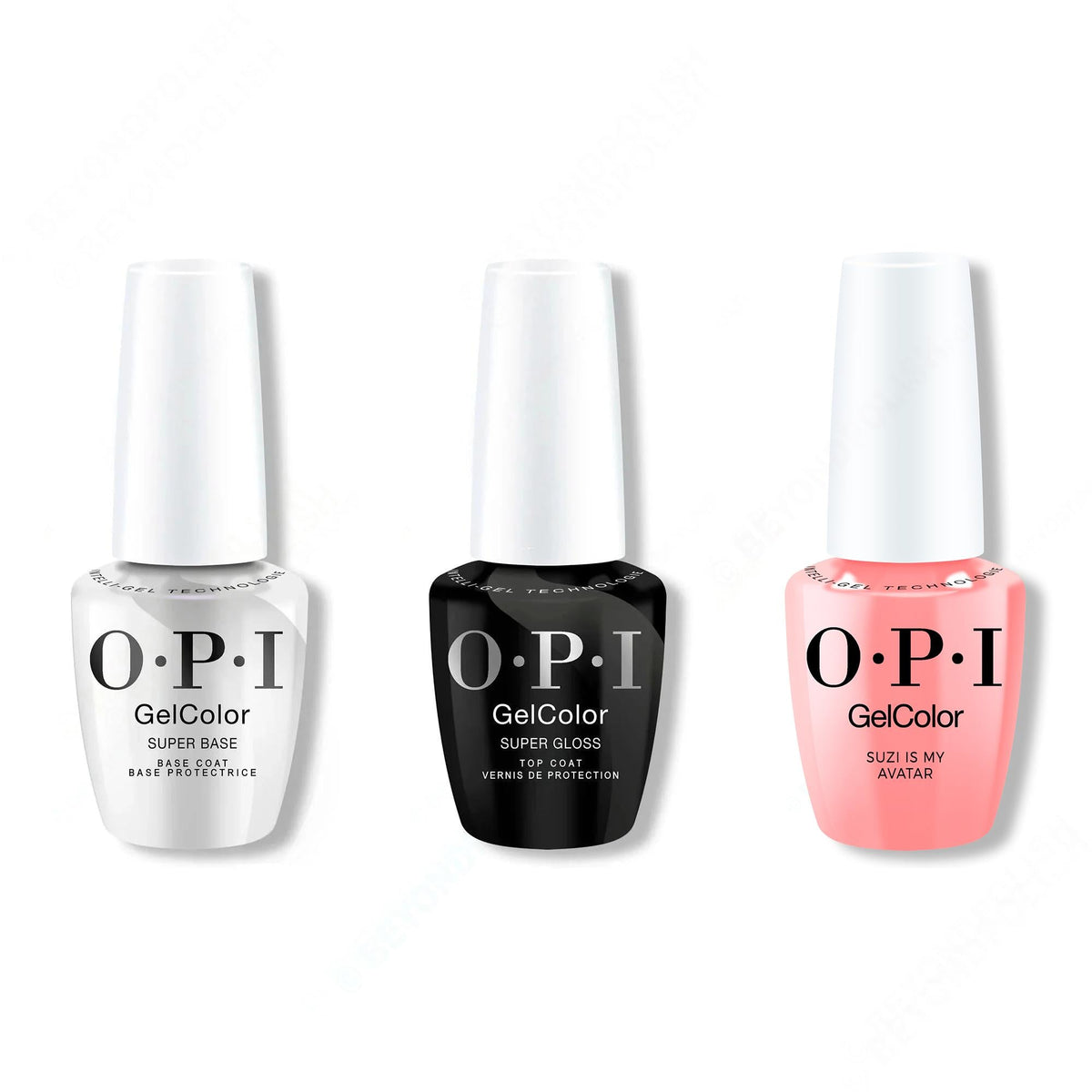 OPI GelColor Intelli-Gel Combo - Super Base Coat, Super Gloss Top Coat & Suzi Is My Avatar 0.5 Oz - Salon Quality