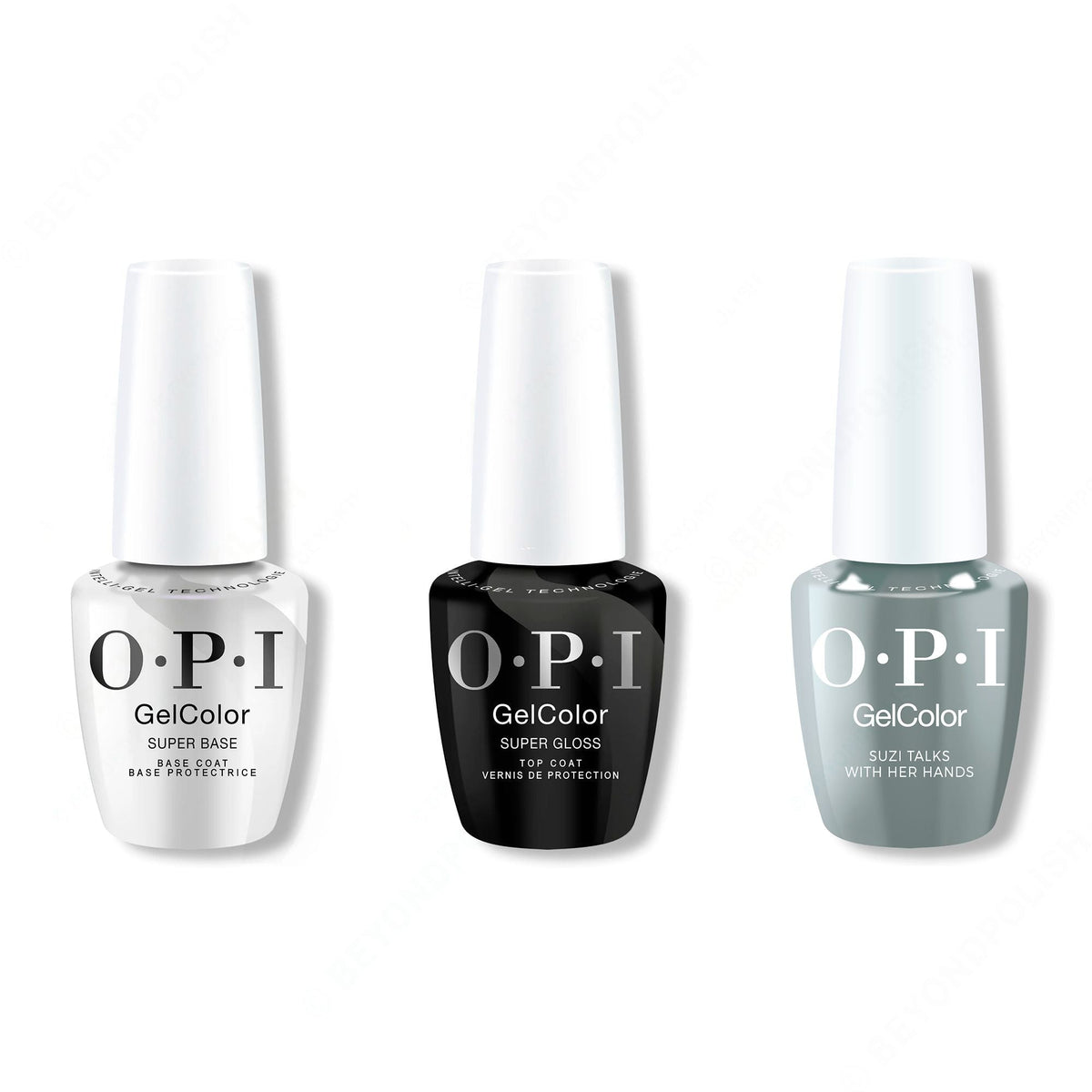 OPI GelColor Intelli-Gel Combo - Super Base Coat, Super Gloss Top Coat & Suzi Talks With Her Hands - Salon Quality