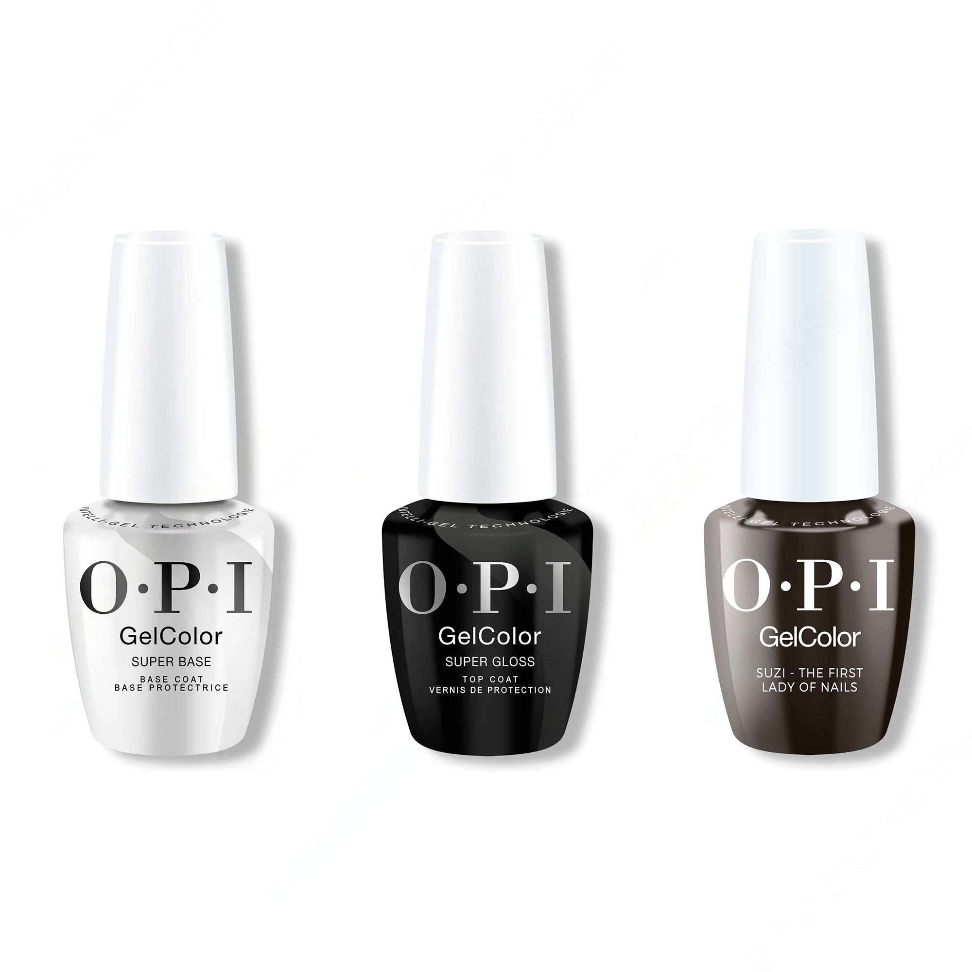 OPI GelColor Intelli-Gel Combo - Super Base Coat, Super Gloss Top Coat & Suzi The First Lady Of Nails - Salon Quality