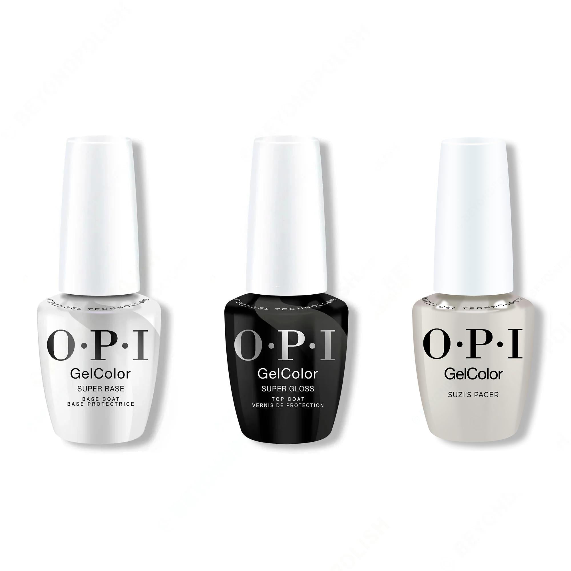 OPI GelColor Intelli-Gel Combo - Super Base Coat, Super Gloss Top Coat & Suzi's Pager - Salon Quality