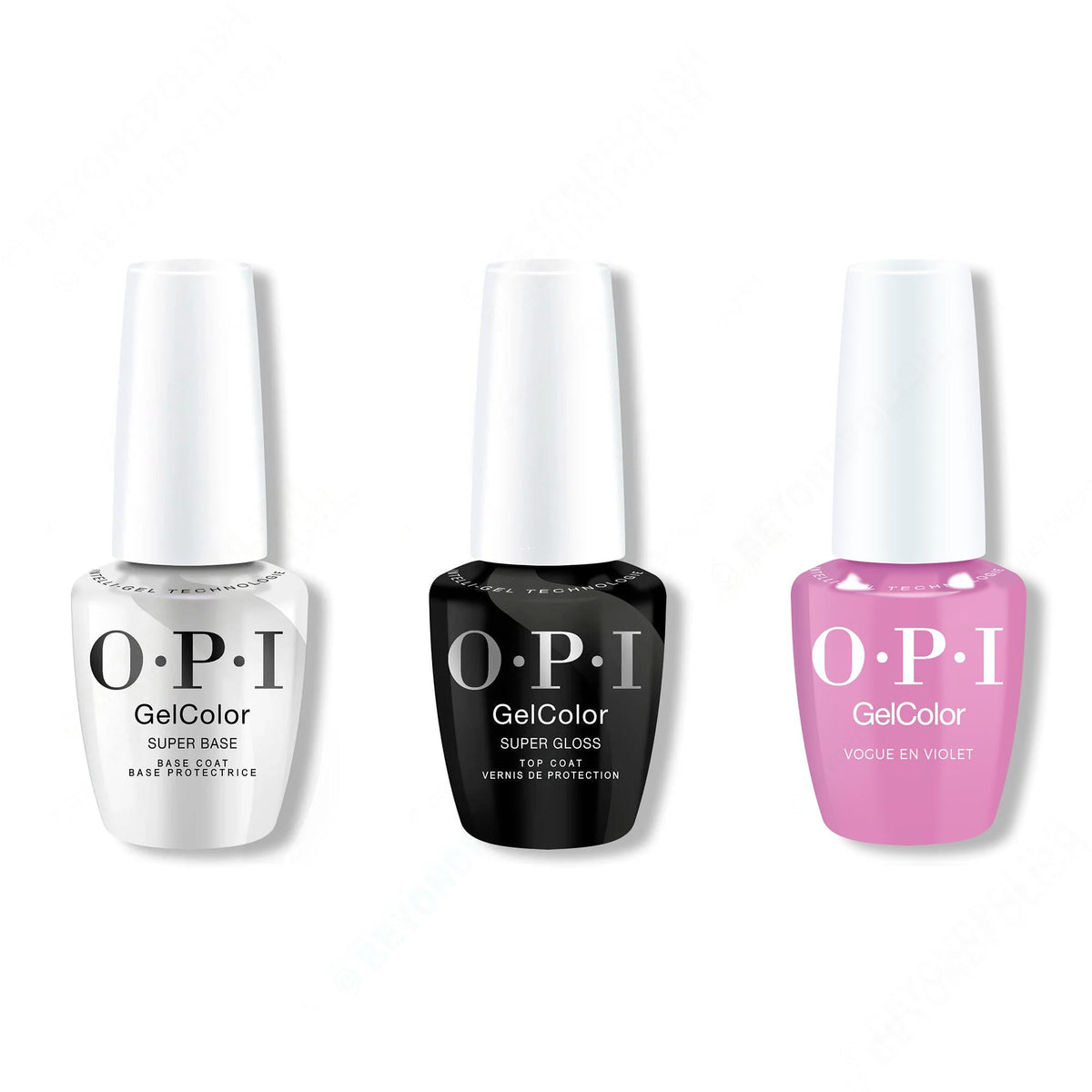 OPI GelColor Intelli-Gel Combo - Super Base Coat, Super Gloss Top Coat & Vogue en Violet - Salon Quality