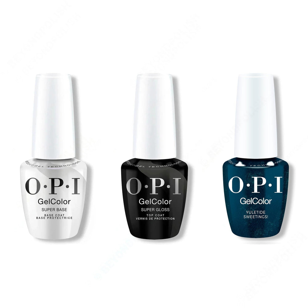 OPI GelColor Intelli-Gel Combo - Super Base Coat, Super Gloss Top Coat & Yuletide Sweetings! - Salon Quality