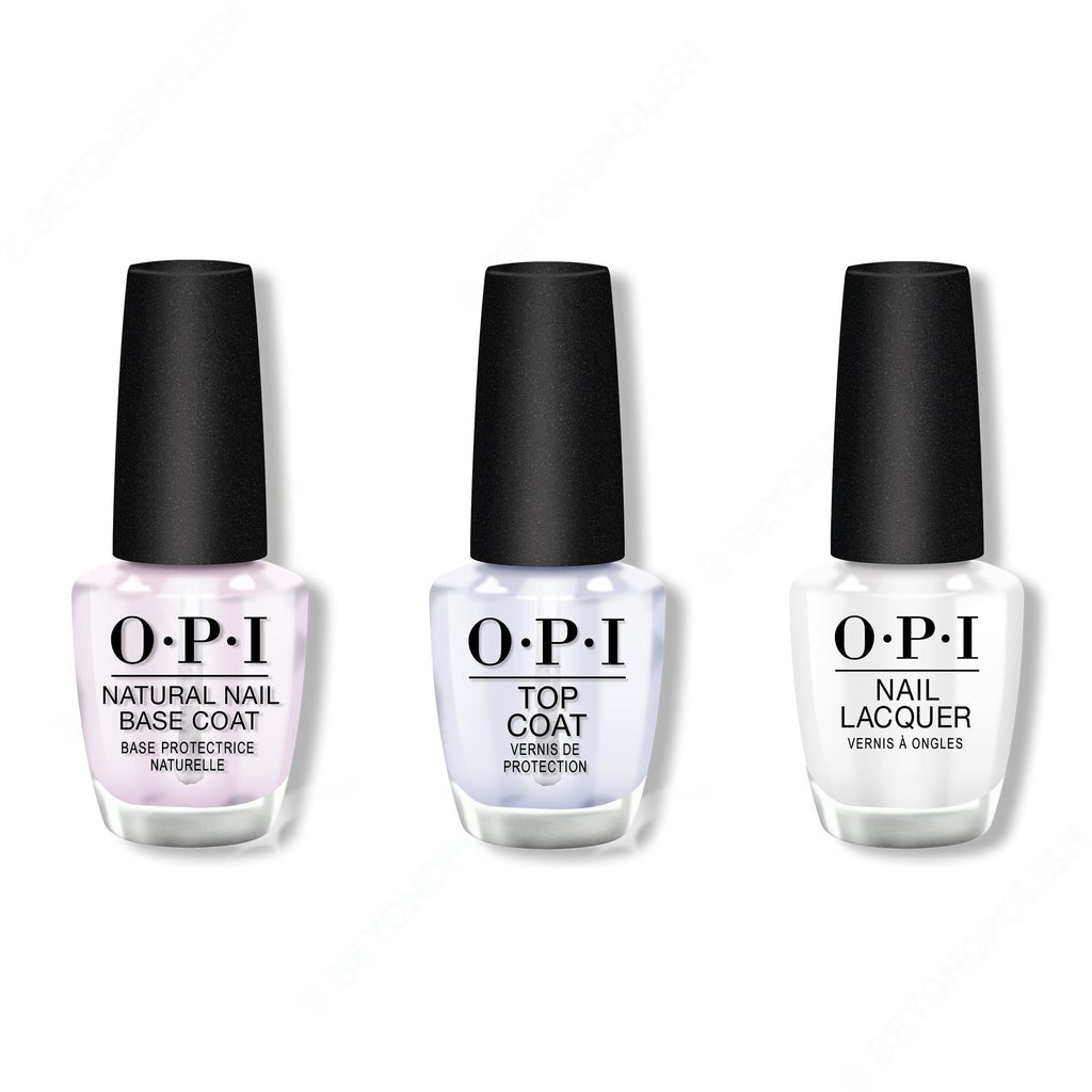 OPI - Nail Lacquer Combo - Base, Top & Alpine Snow 0.5 oz - Salon Quality