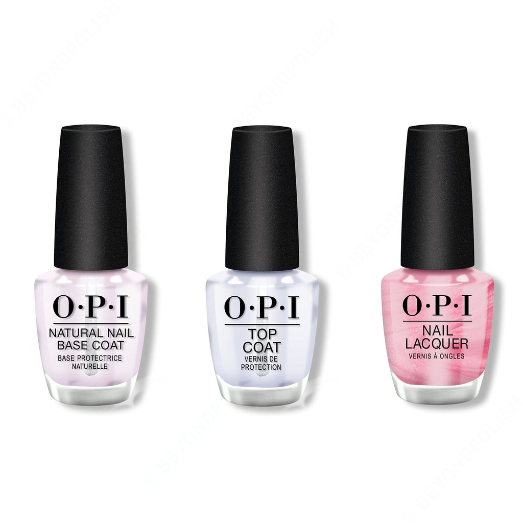 OPI - Nail Lacquer Combo - Base, Top & Aphrodite's Pink Nightie 0.5 oz - Salon Quality