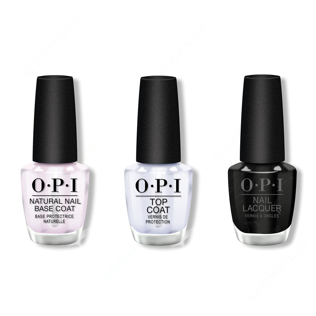 OPI - Nail Lacquer Combo - Base, Top & Black Onyx 0.5 oz - Salon Quality
