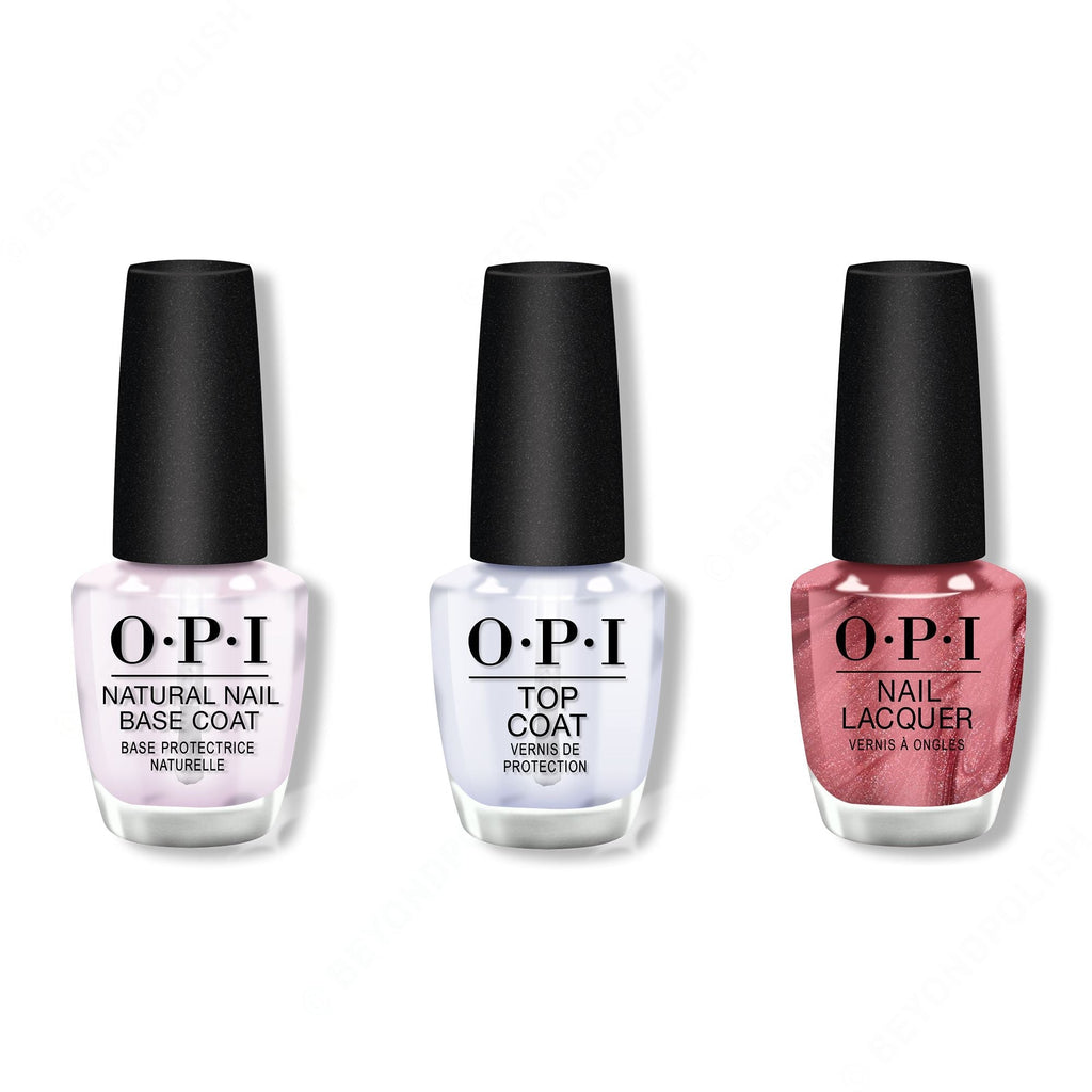 OPI - Nail Lacquer Combo - Base, Top & Chicago Champagne Toast 0.5 oz - Salon Quality