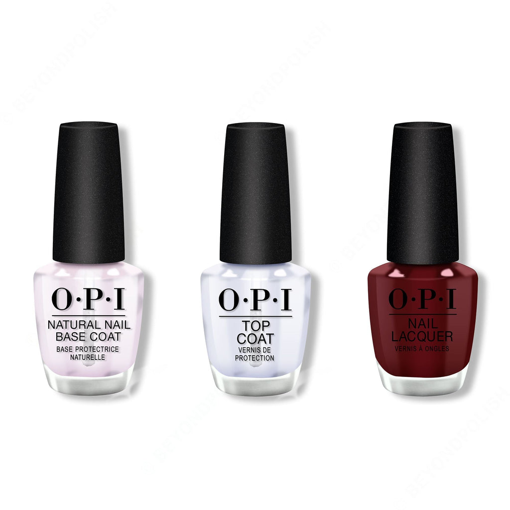 OPI - Nail Lacquer Combo - Base, Top & Complimentary Wine 0.5 oz - Salon Quality