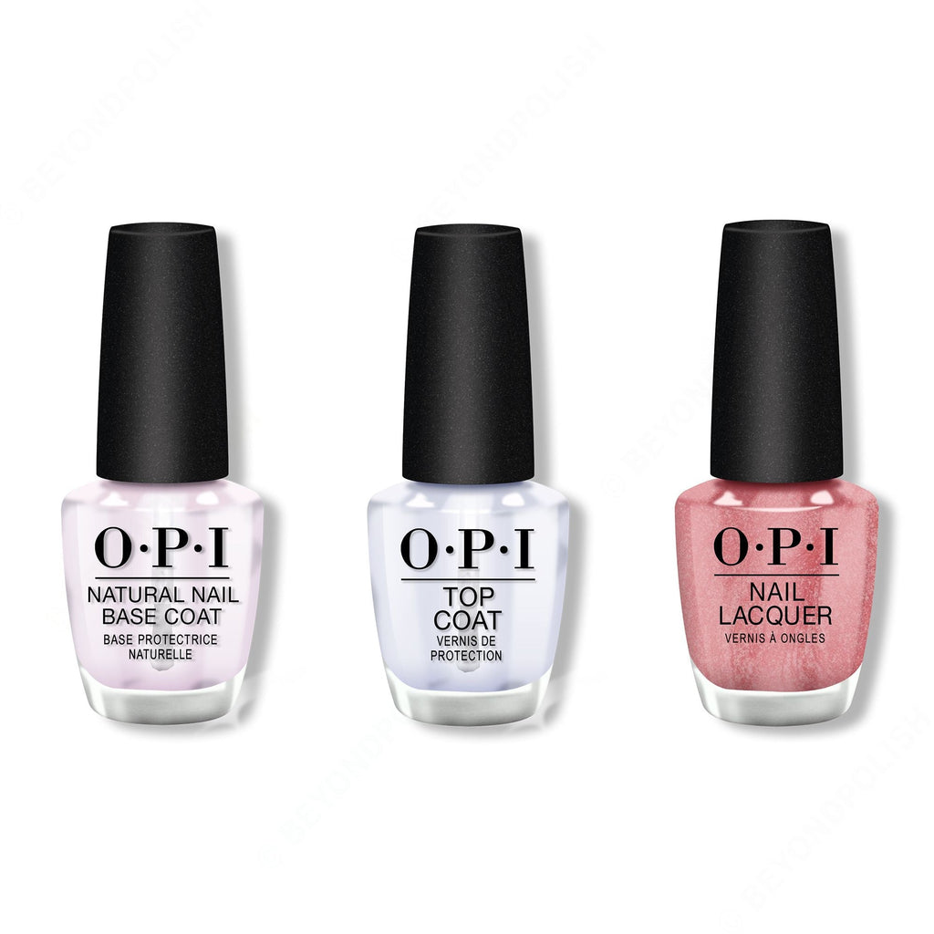 OPI - Nail Lacquer Combo - Base, Top & Cozu-melted in the Sun 0.5 oz - Salon Quality