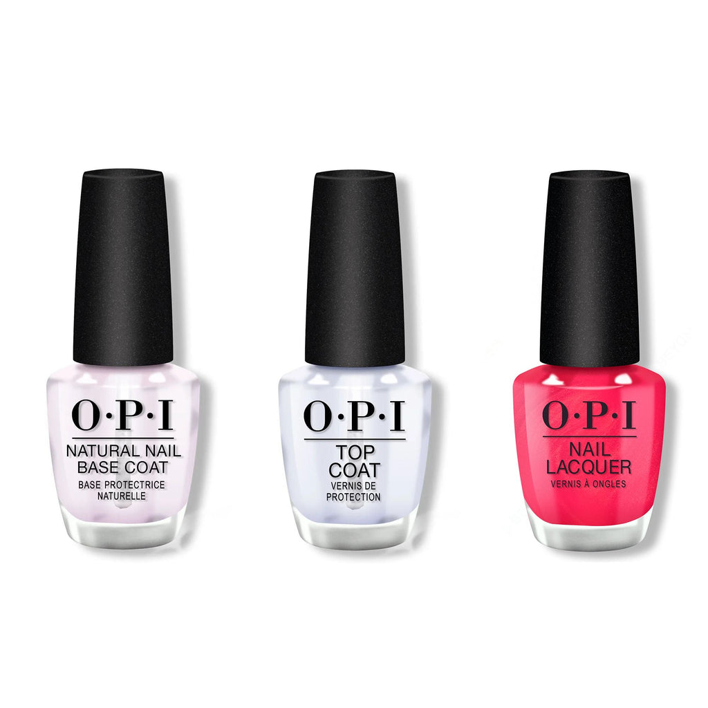 OPI - Nail Lacquer Combo - Base, Top & Cyber Cherry on Top - Salon Quality
