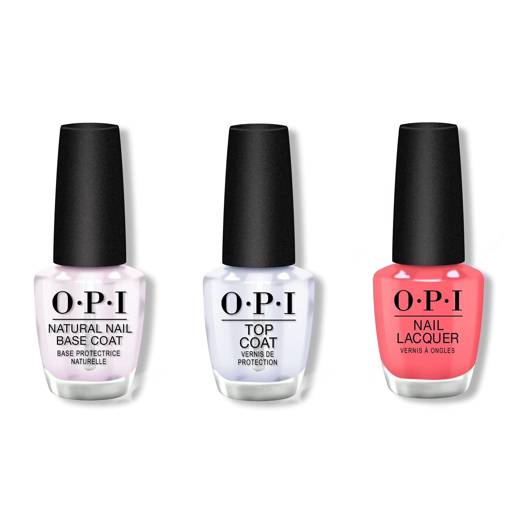 OPI - Nail Lacquer Combo - Base, Top & Drive 'Em Magenta - Salon Quality