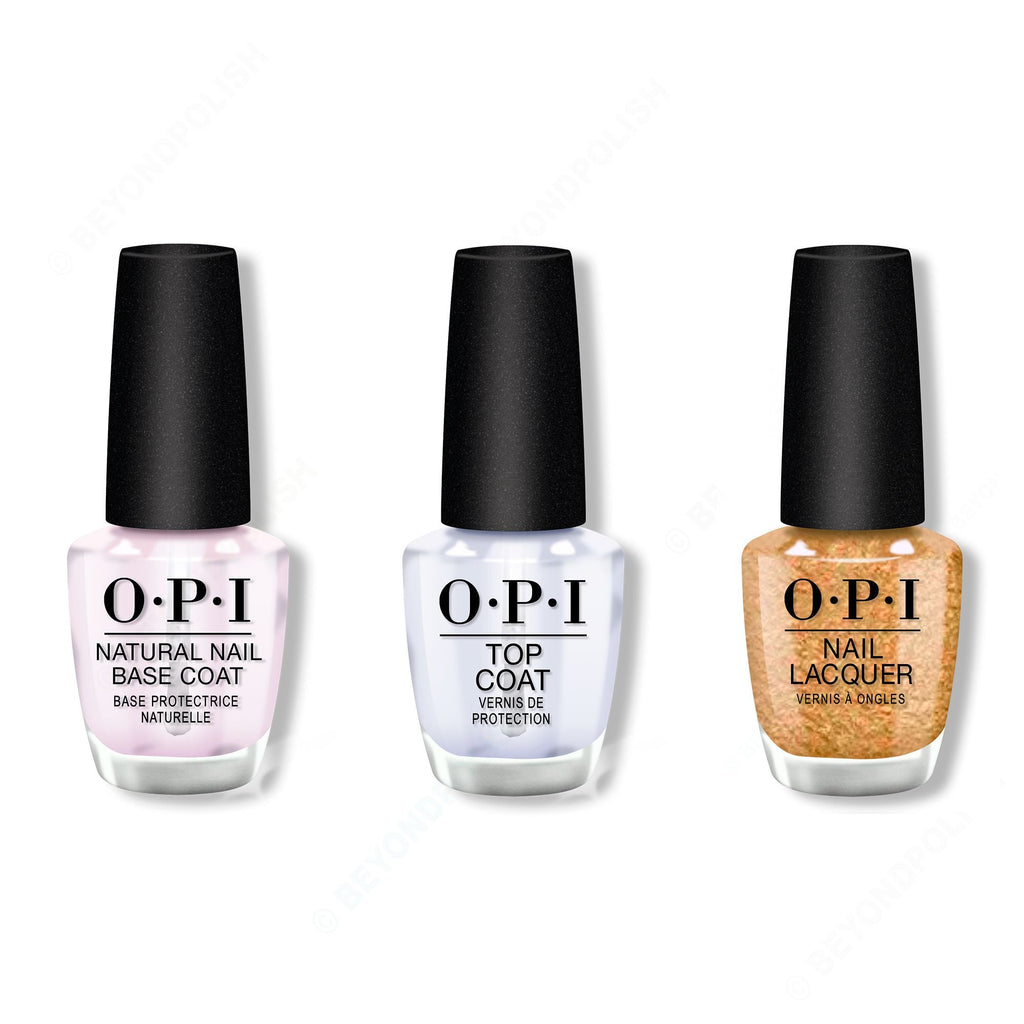 OPI - Nail Lacquer Combo - Base, Top & Five Golden Flings - Salon Quality