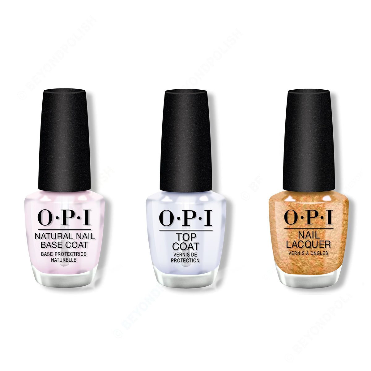 OPI - Nail Lacquer Combo - Base, Top & Five Golden Flings - Salon Quality