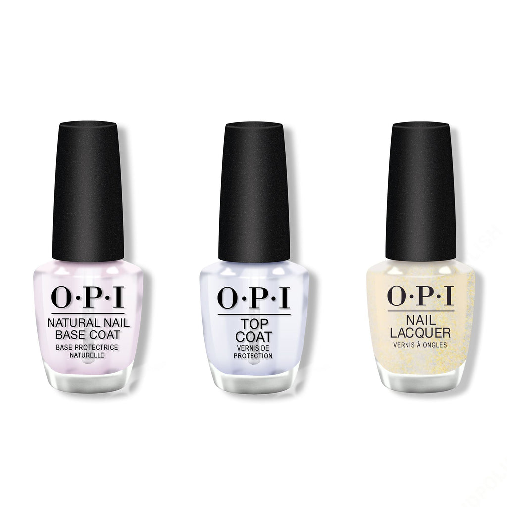 OPI - Nail Lacquer Combo - Base, Top & Gliterally Shimmer - Salon Quality