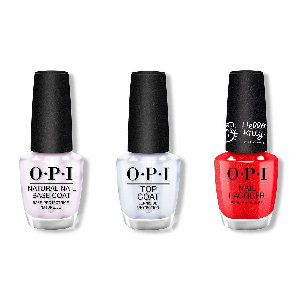 OPI - Nail Lacquer Combo - Base, Top & Hello Kitty, Hello Pretty - Salon Quality