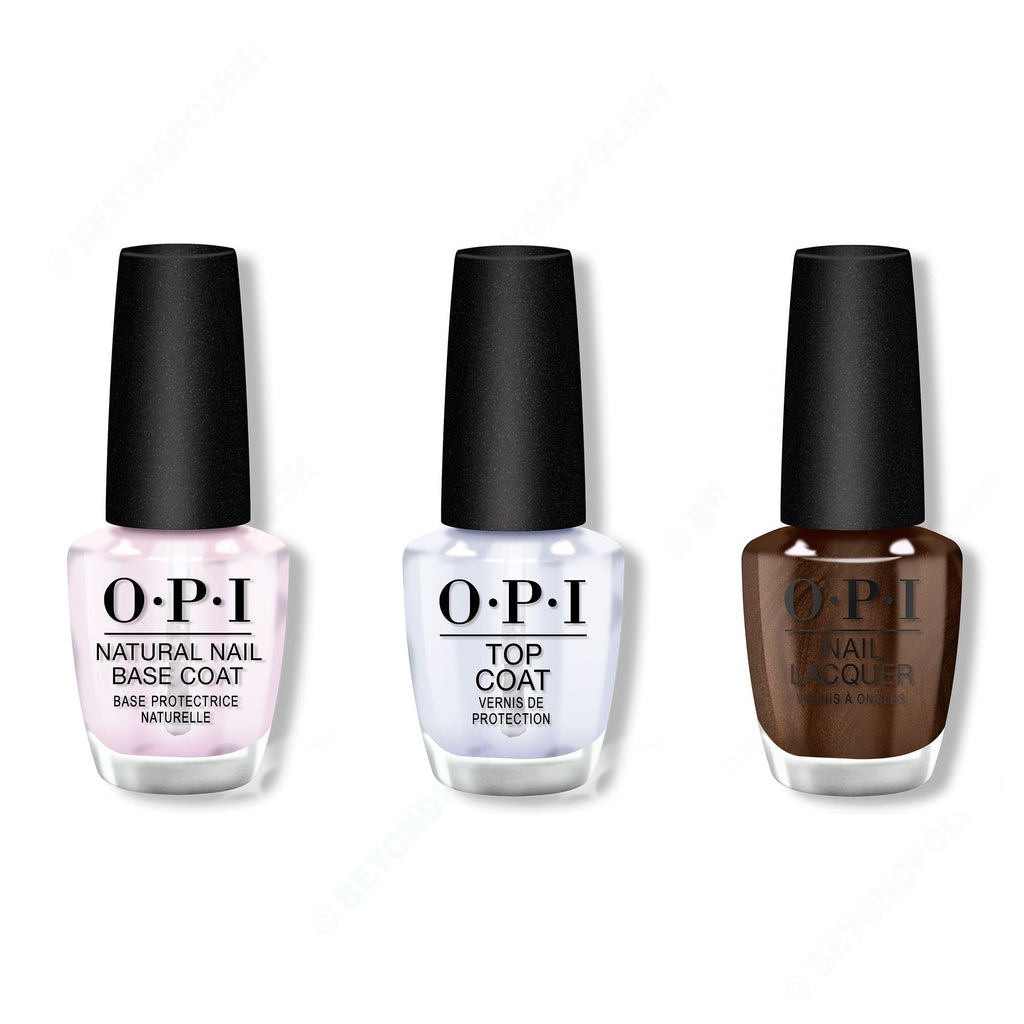 OPI - Nail Lacquer Combo - Base, Top & Hot Toddy Naughty - Salon Quality
